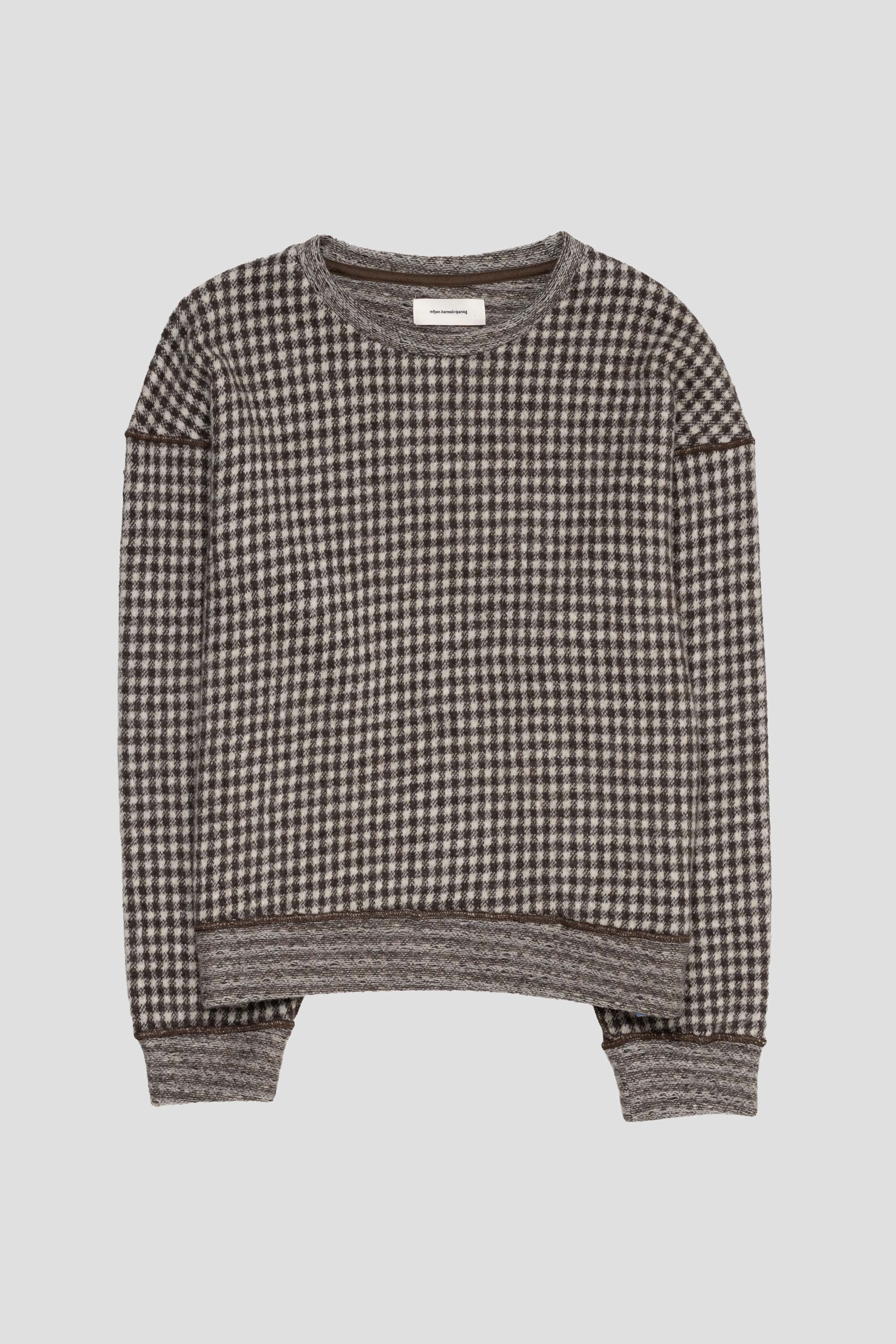 Fuzzy Pullover Brown Houndstooth Check