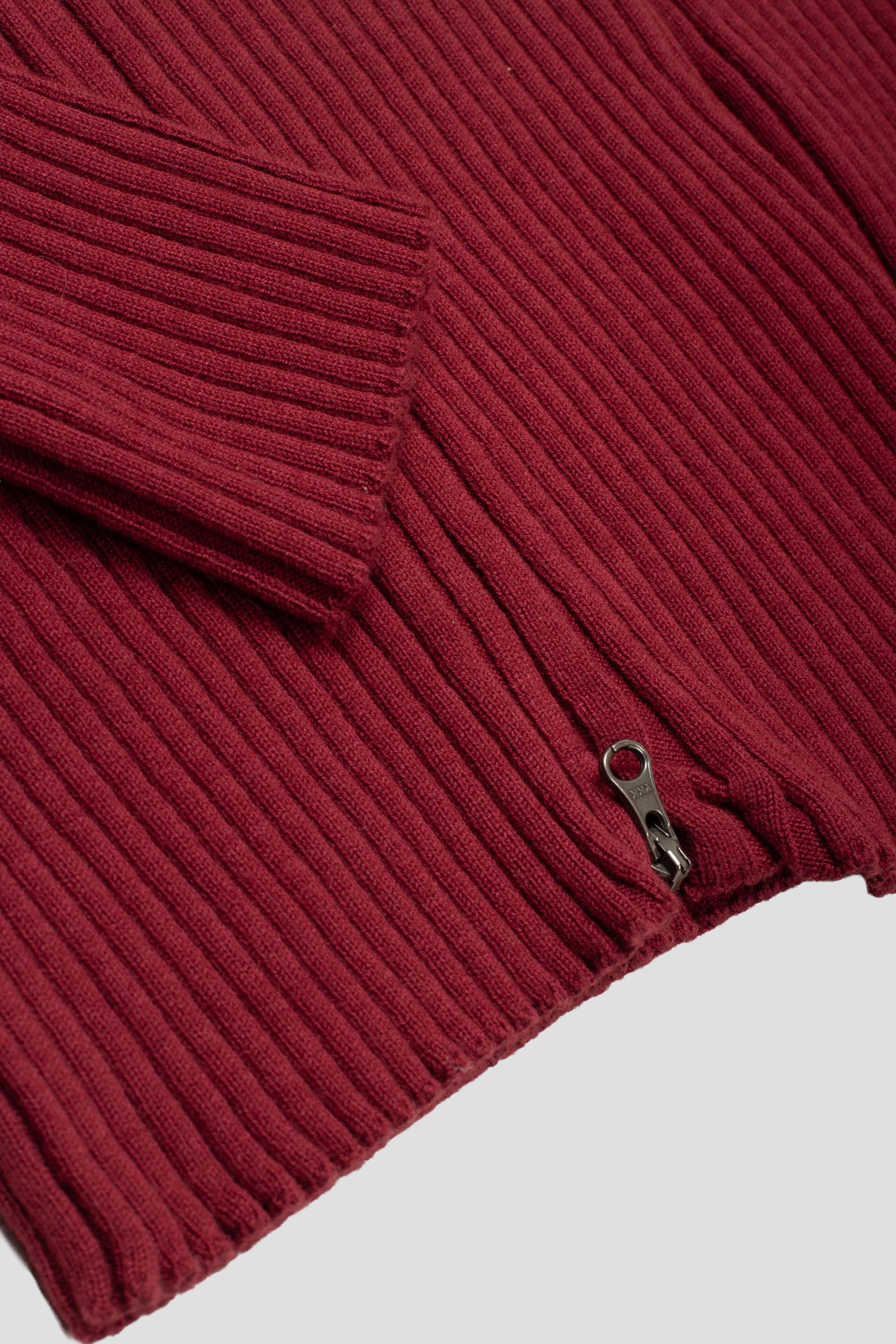 Ribbed High Neck Zip Up Burgundy