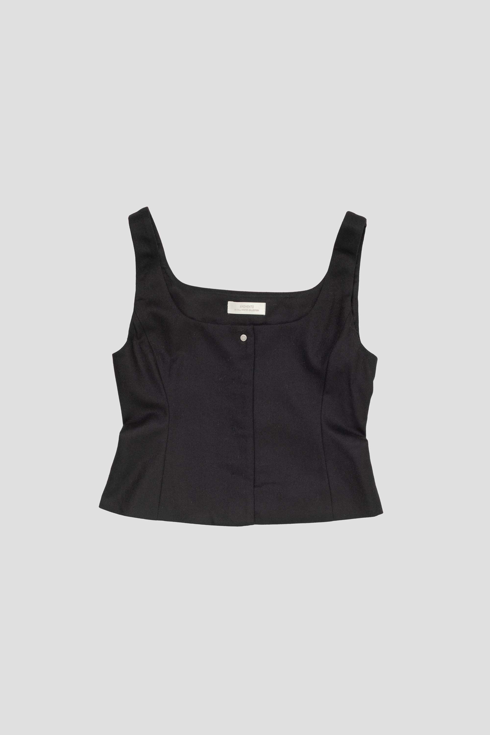 Wool Snap Button Down Vest Black