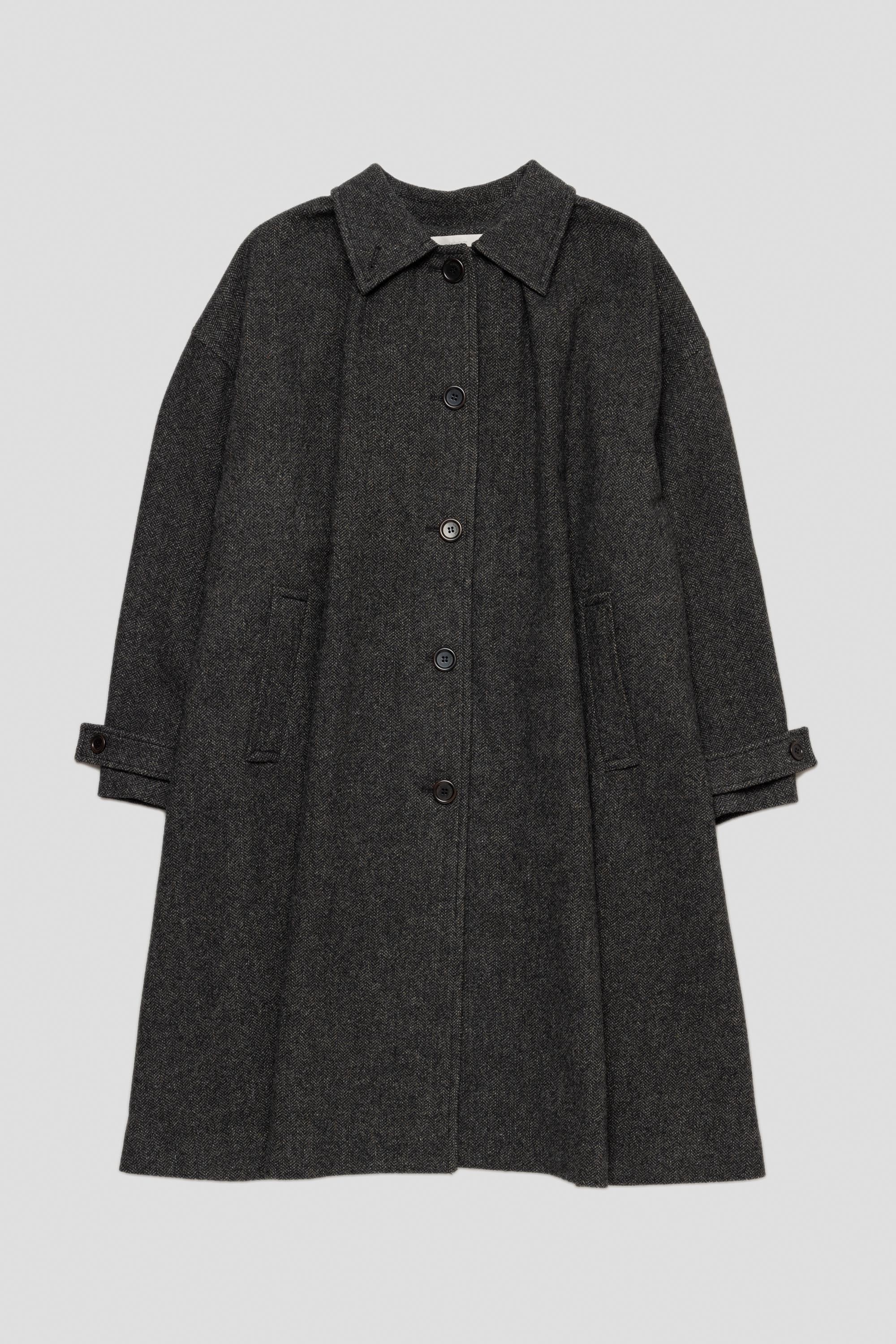 Herringbone Shirring Coat Black