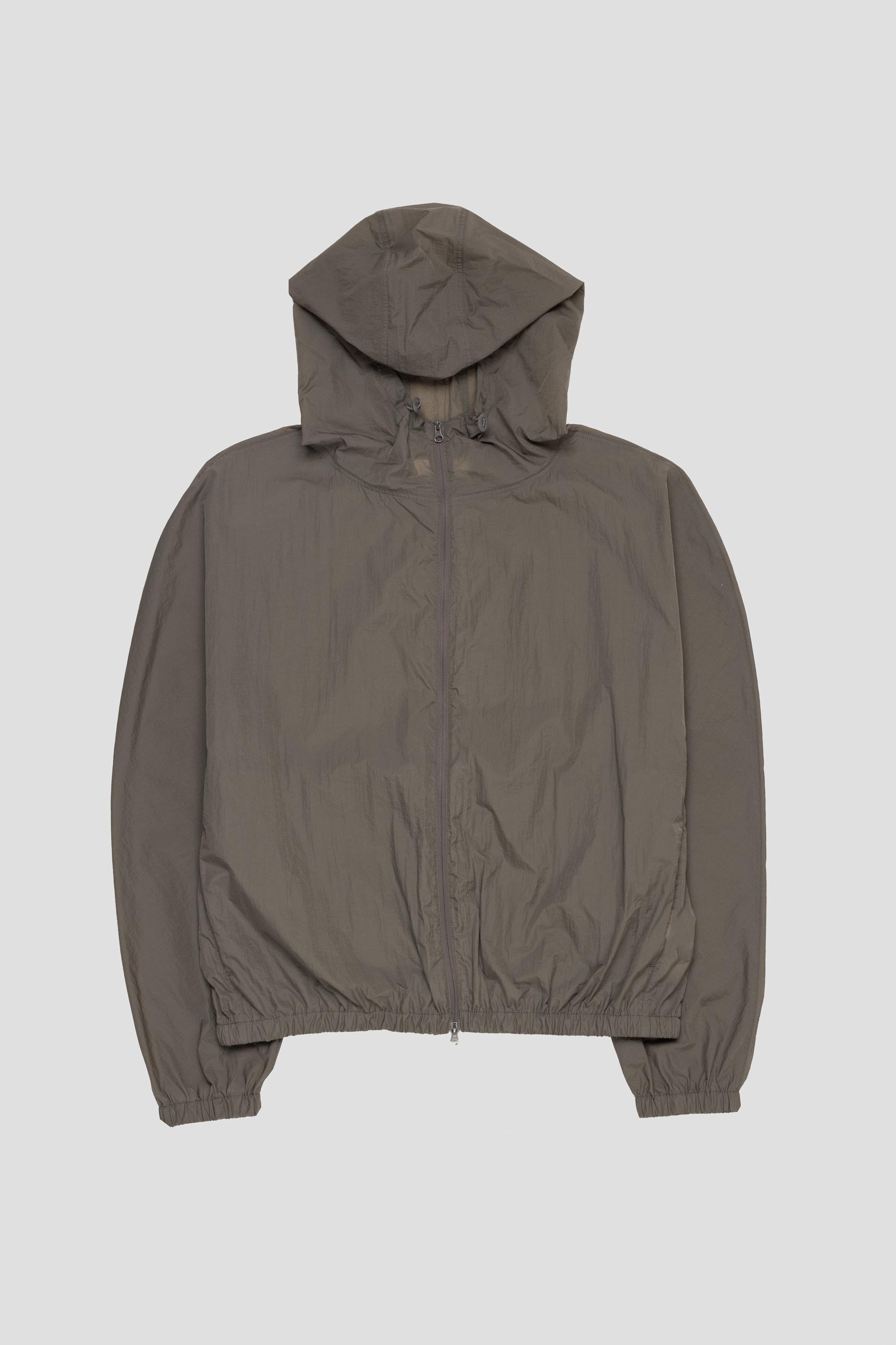 Sheer Nylon Raglan Hooded Jumper Brown