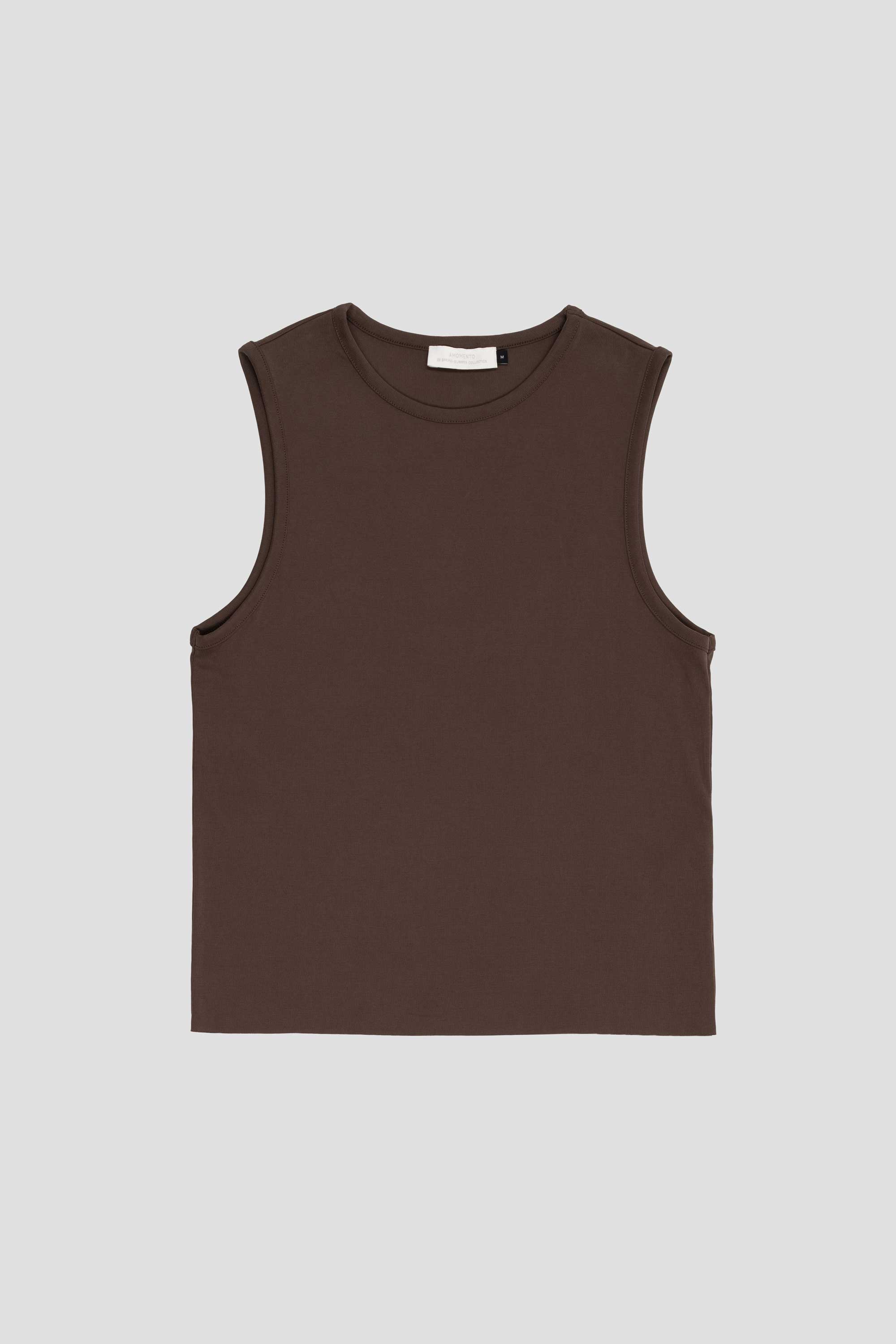 Round Neck Sleeveless Top Brown