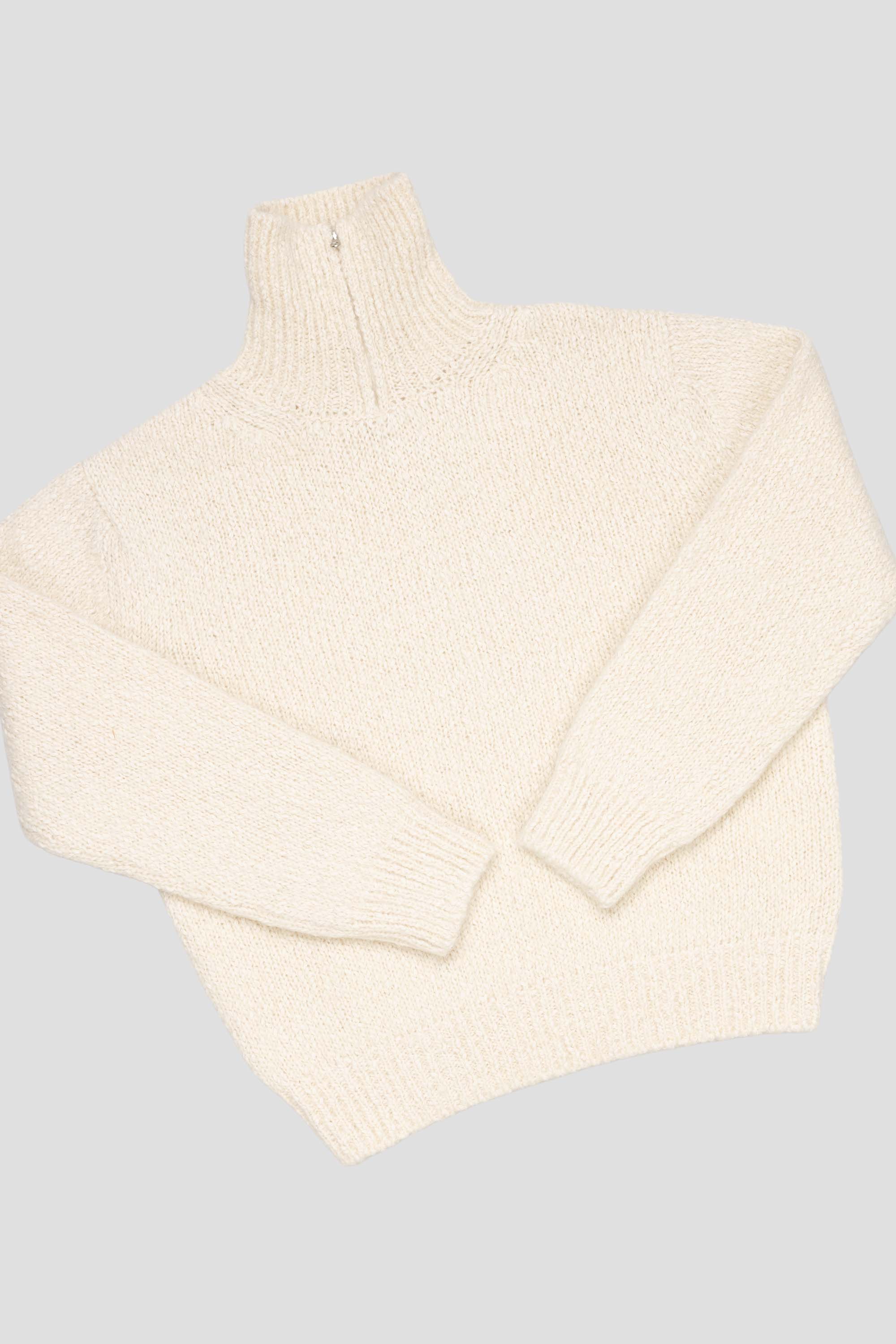 Hairy Slub Half Zip Up Knit Ecru