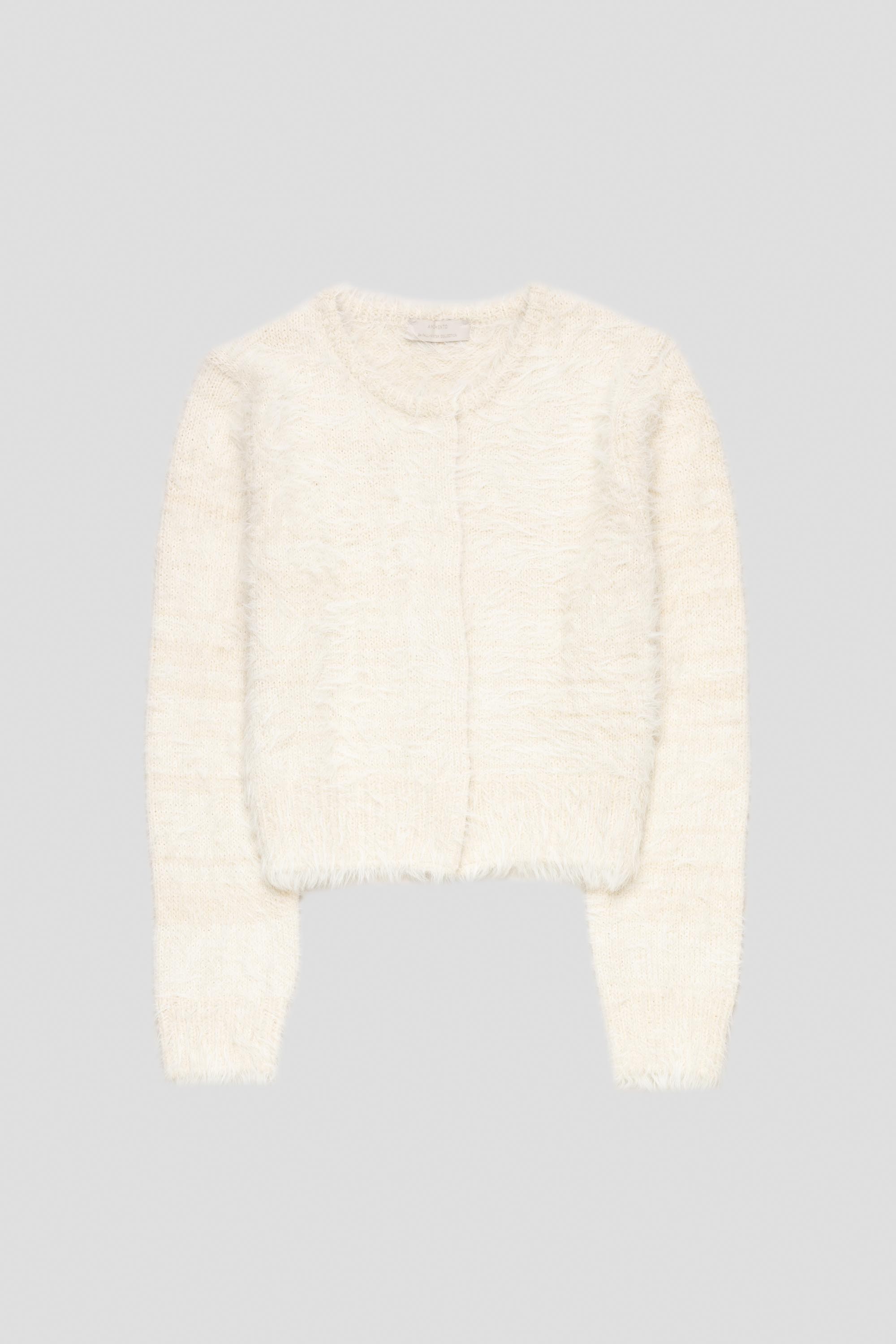 Shaggy Cropped Cardigan Ivory