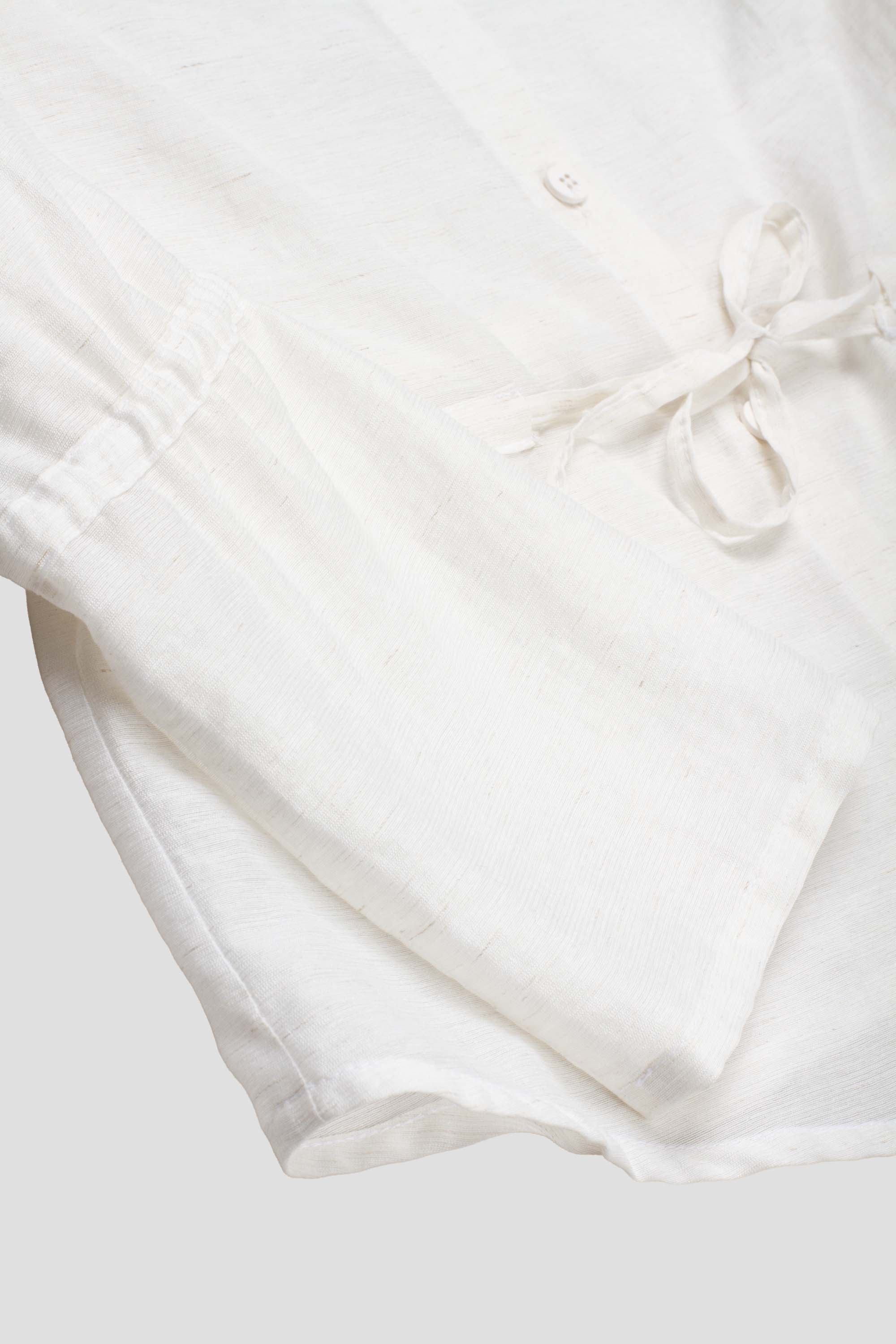 Linen Silk Ruched Shirt White