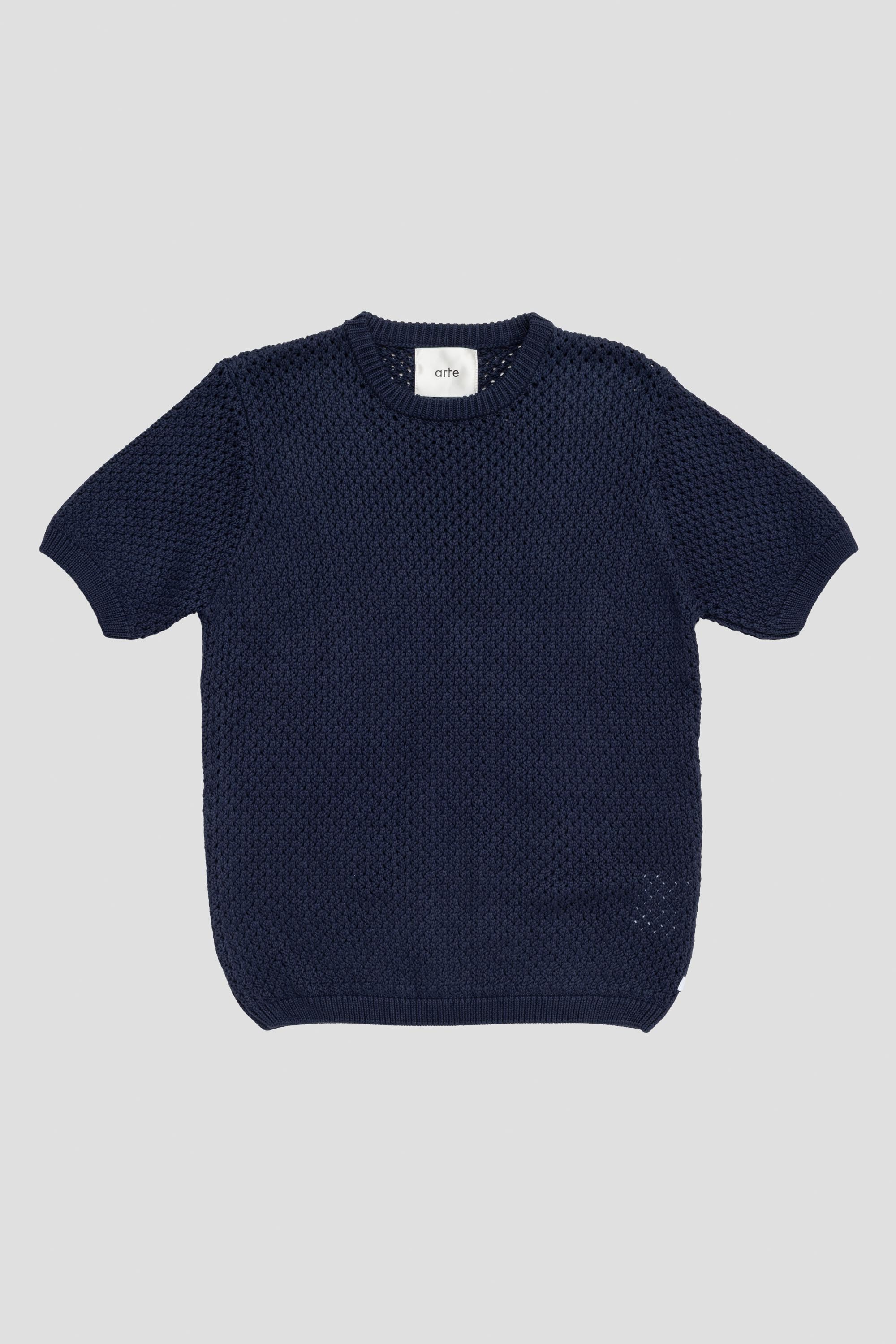 Crochet Knit T-Shirt Navy