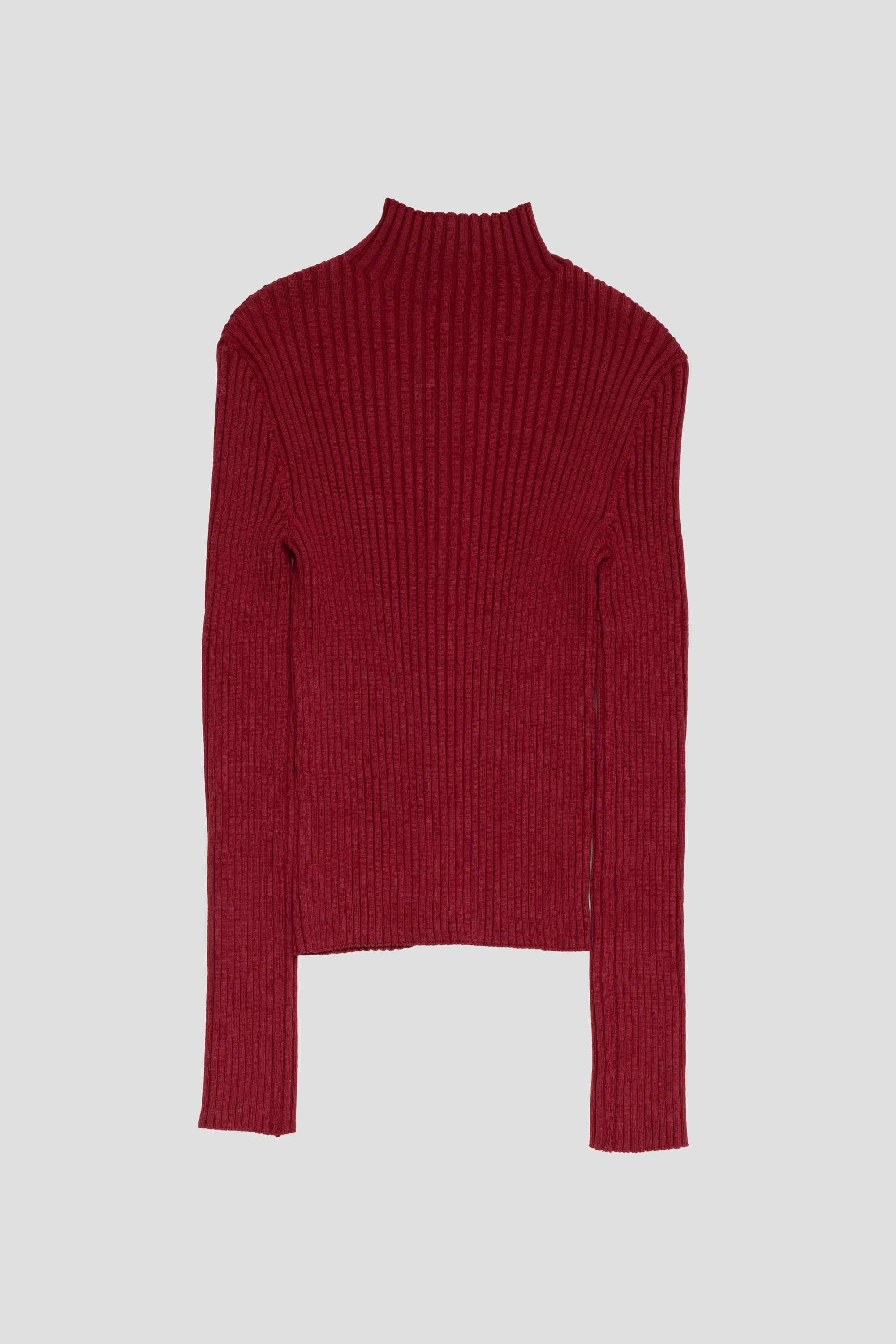 Ribbed High Neck Zip Up Burgundy