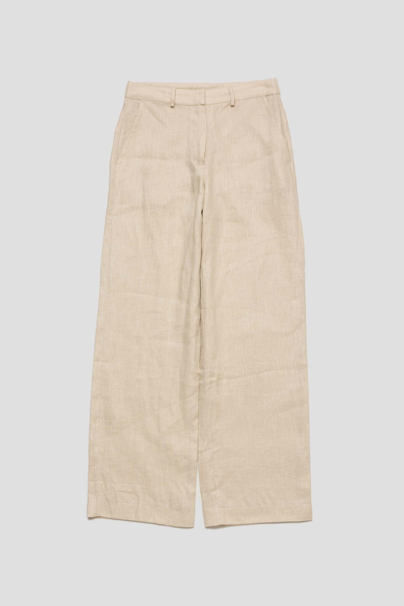 Straight Linen Trousers Beige