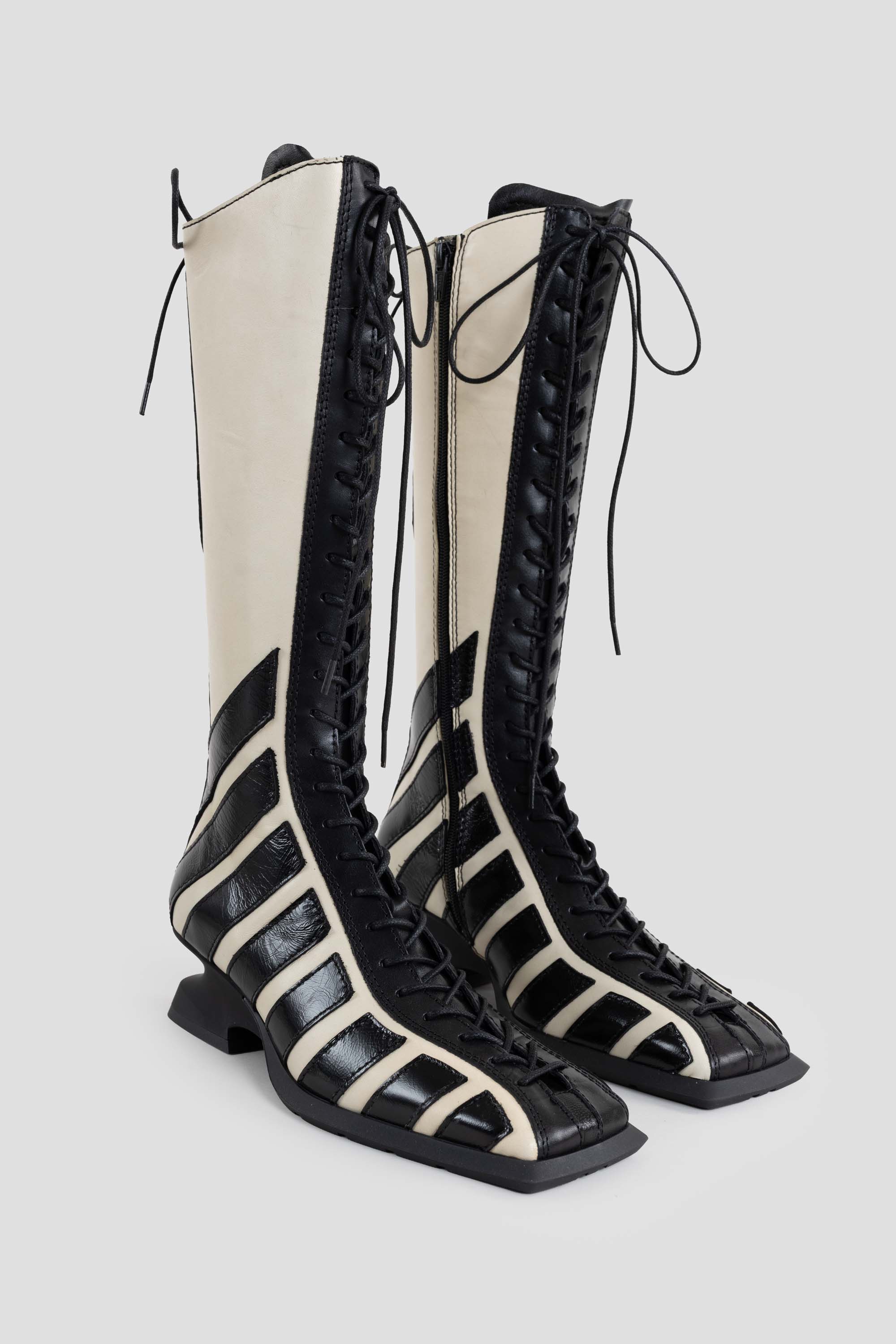 Nelly Wedge Tall Boots Cream/Black