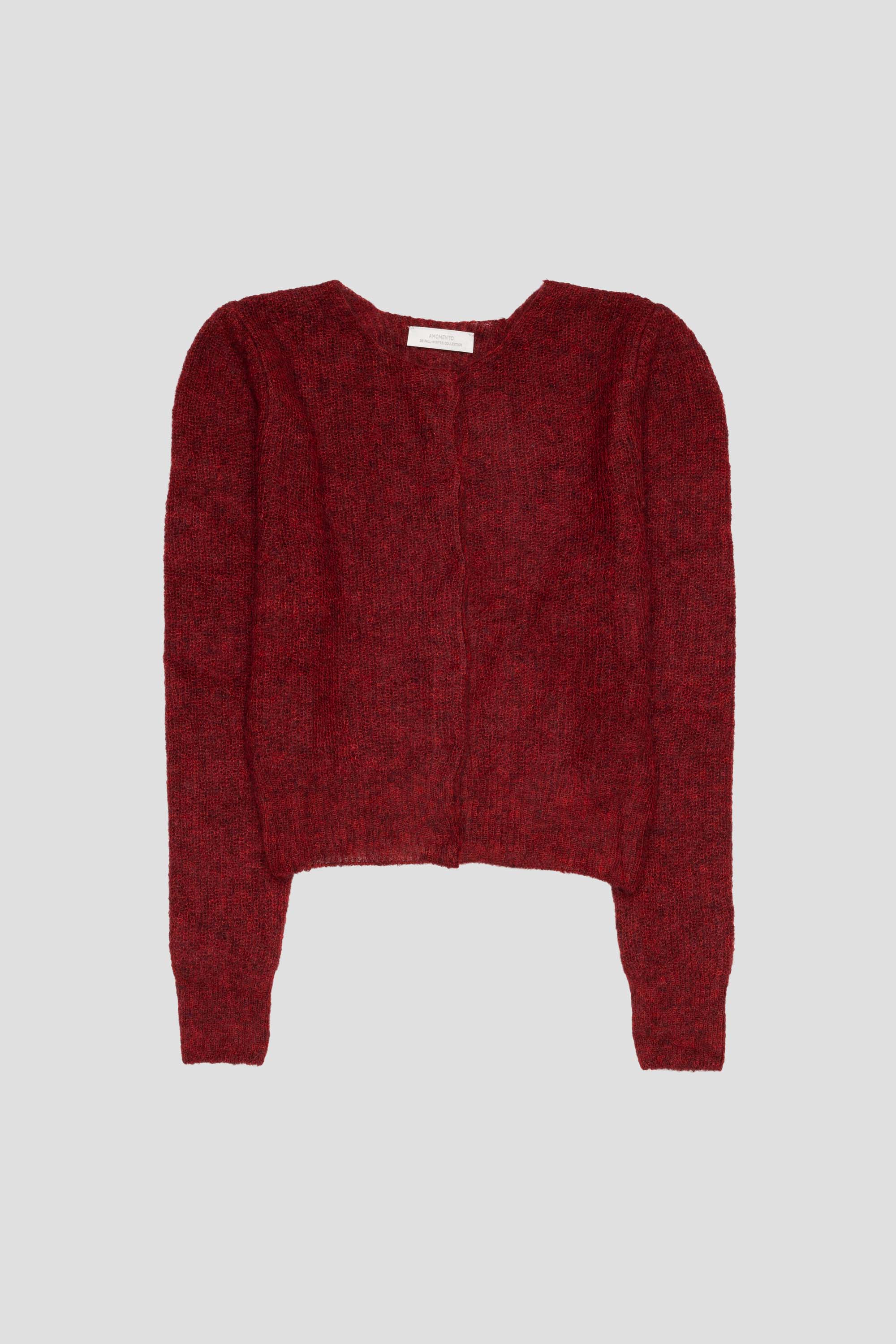 Round Neck Sheer Cardigan Red