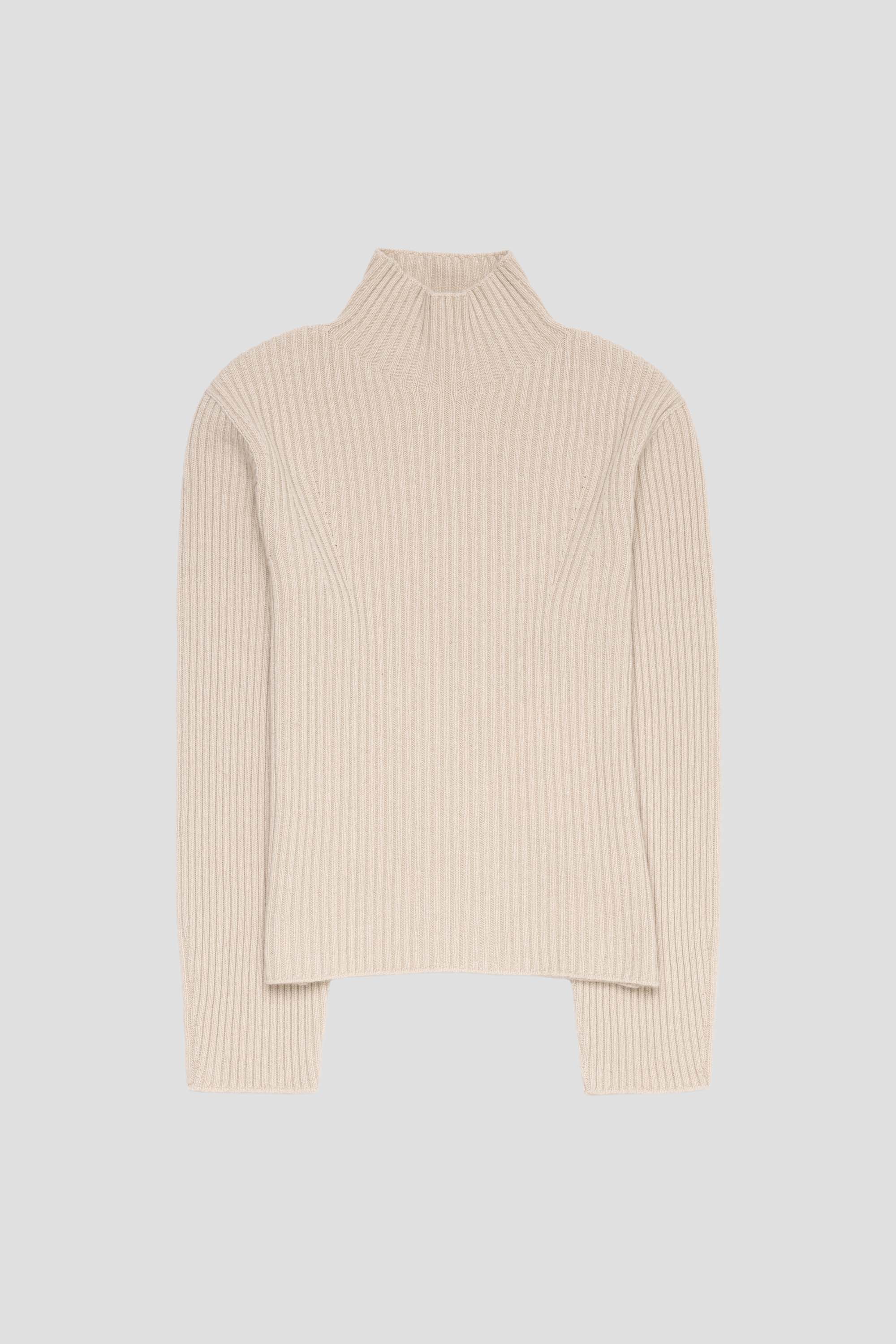 Ribbed Turtle Pullover Beige