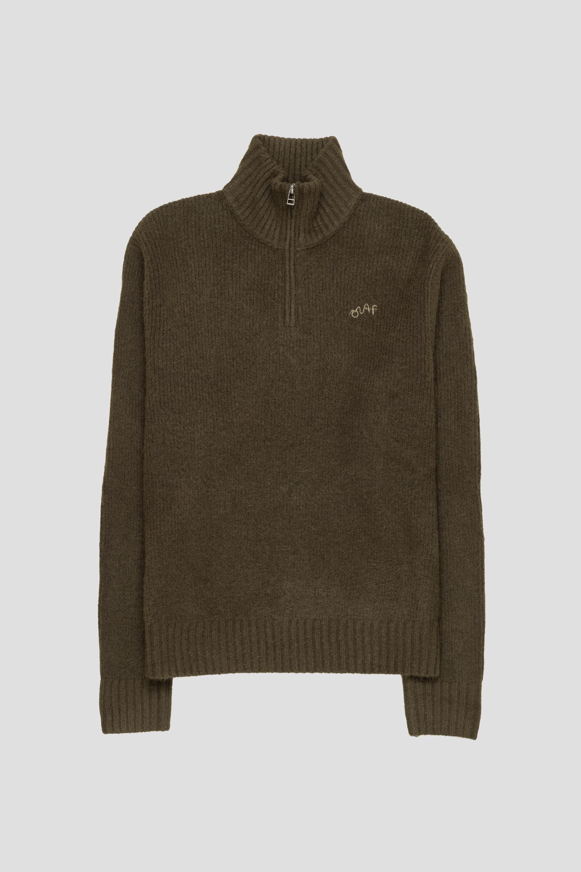 Signature Knitted Zip Mock Olive Night