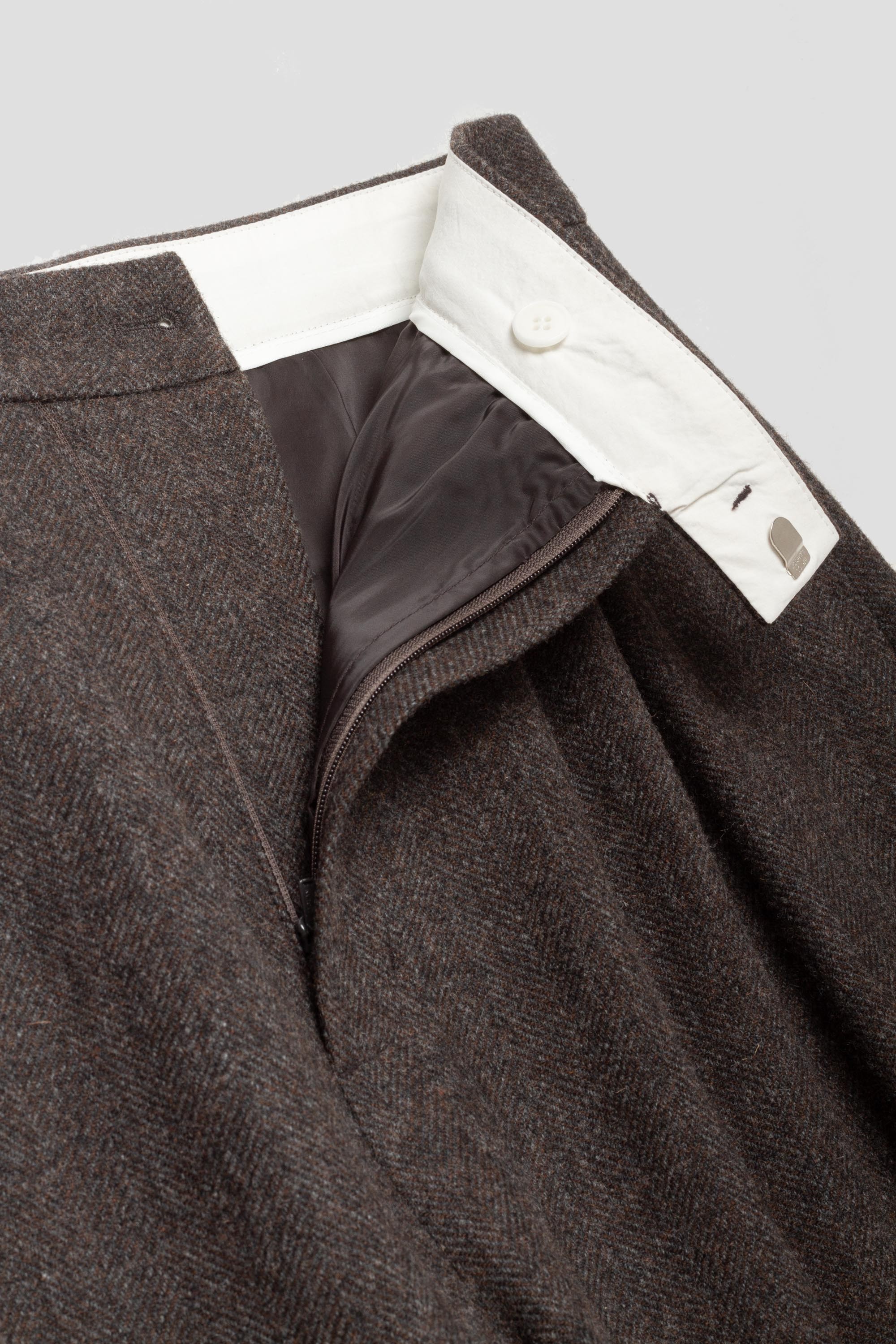 Wool Shirring Pants Dark Brown