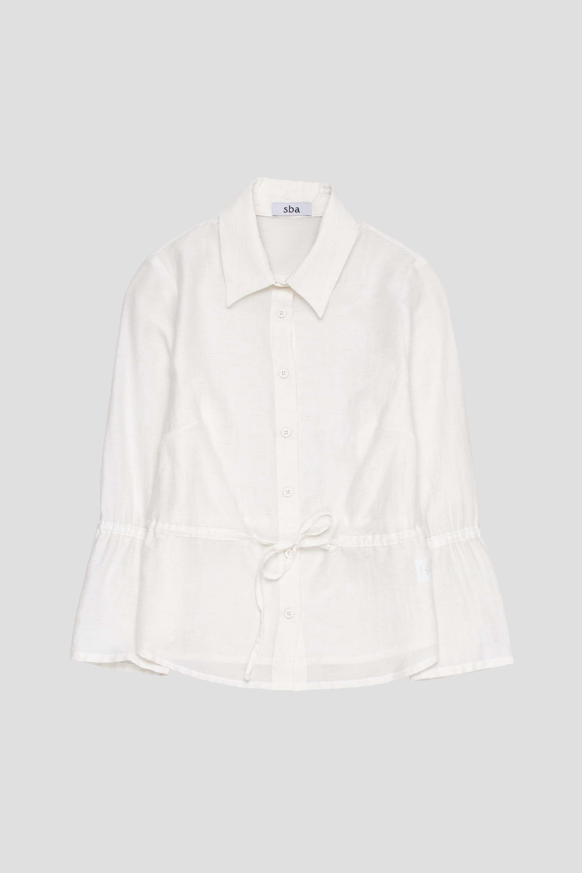 Linen Silk Ruched Shirt White