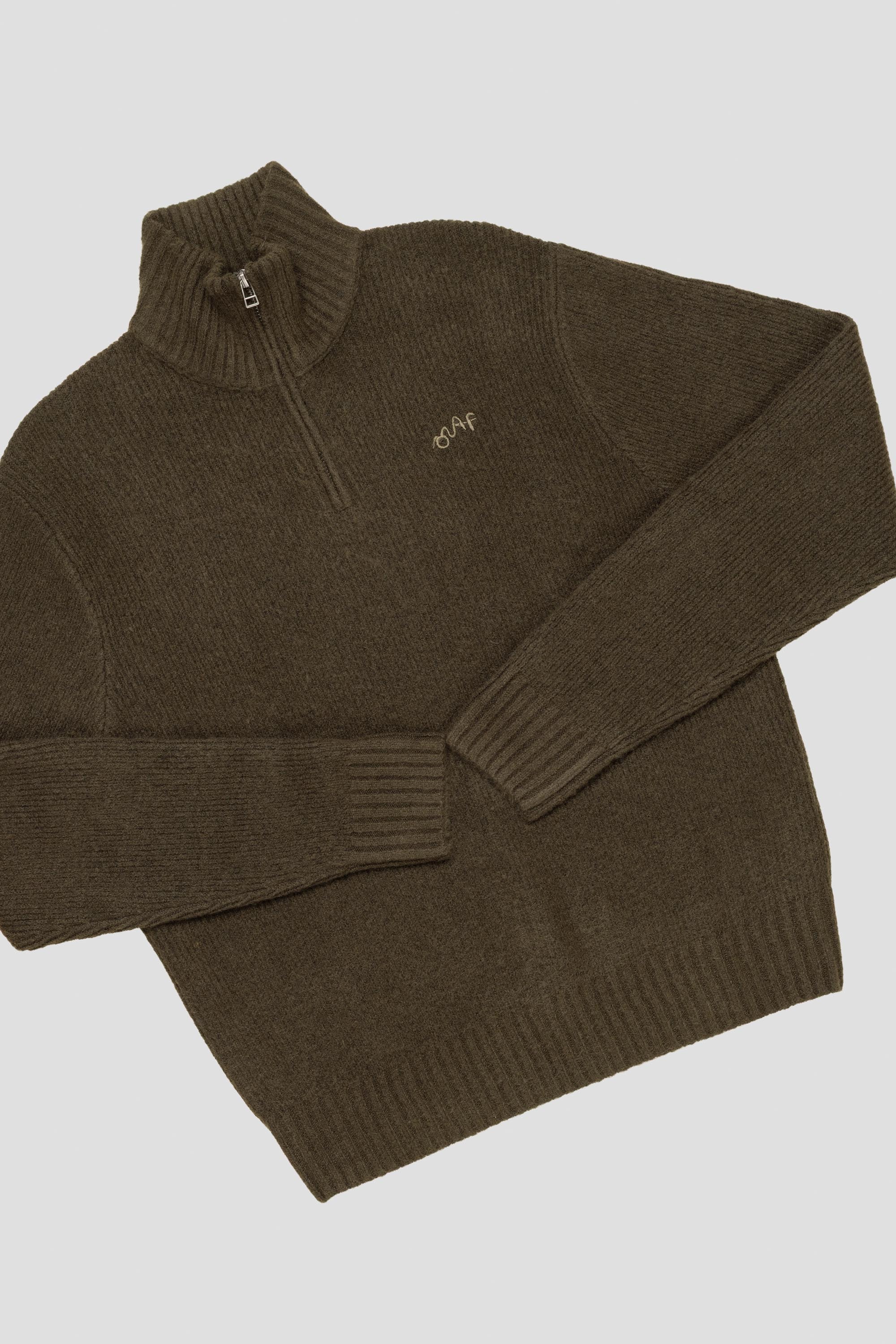 Signature Knitted Zip Mock Olive Night