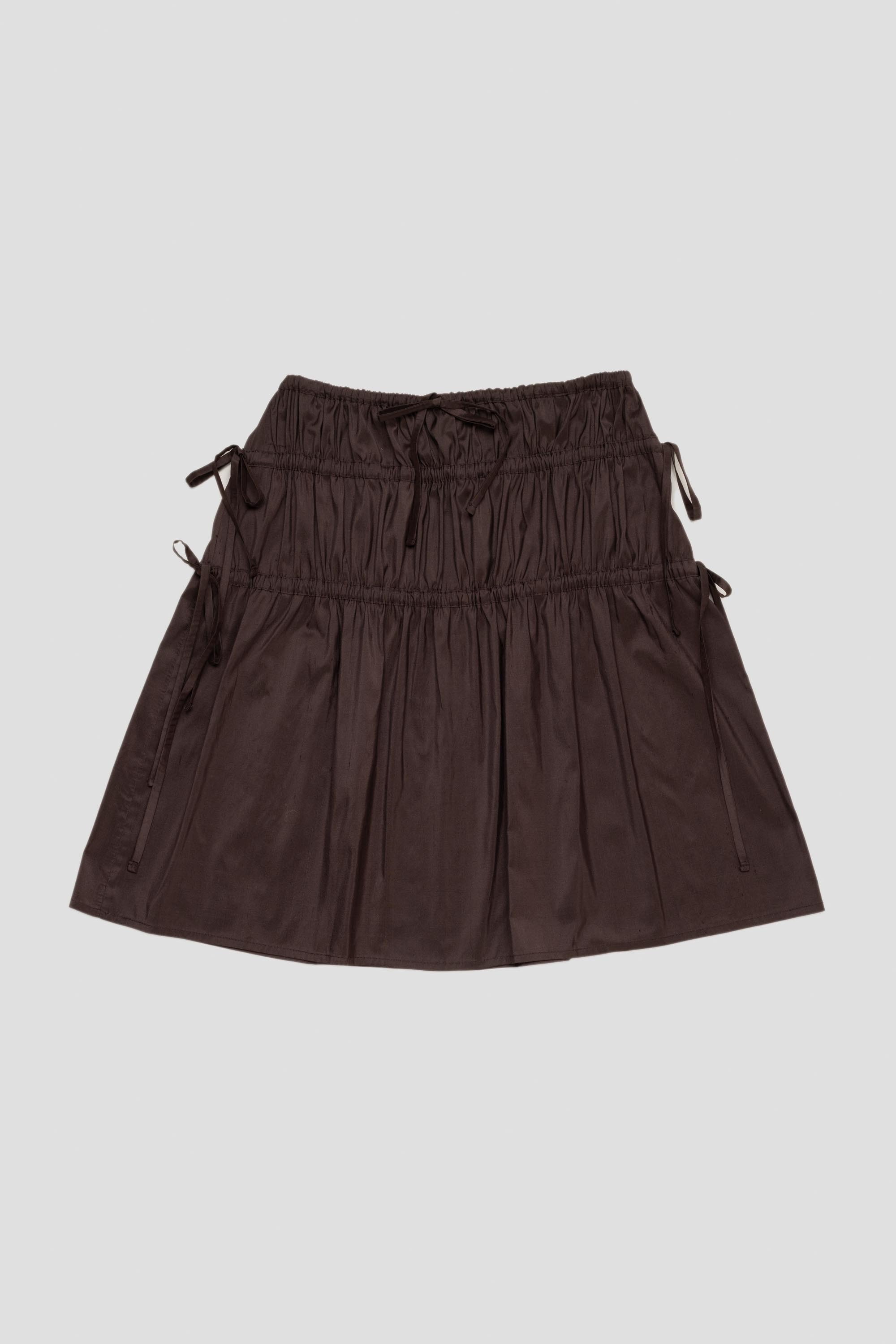 Ruched Silk Midi Skirt Mocha