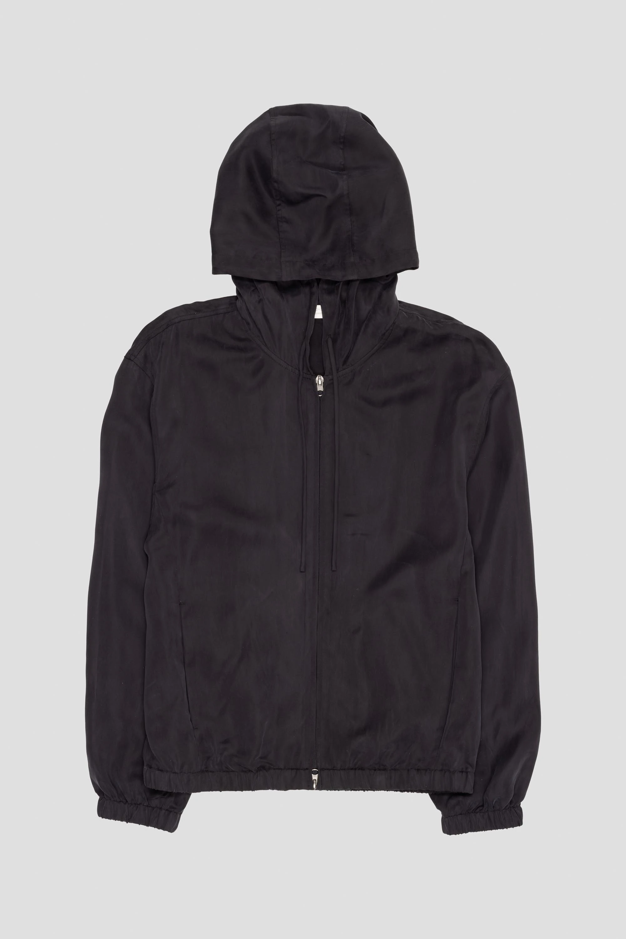 Cupro Hood Zip Up Jumper Black