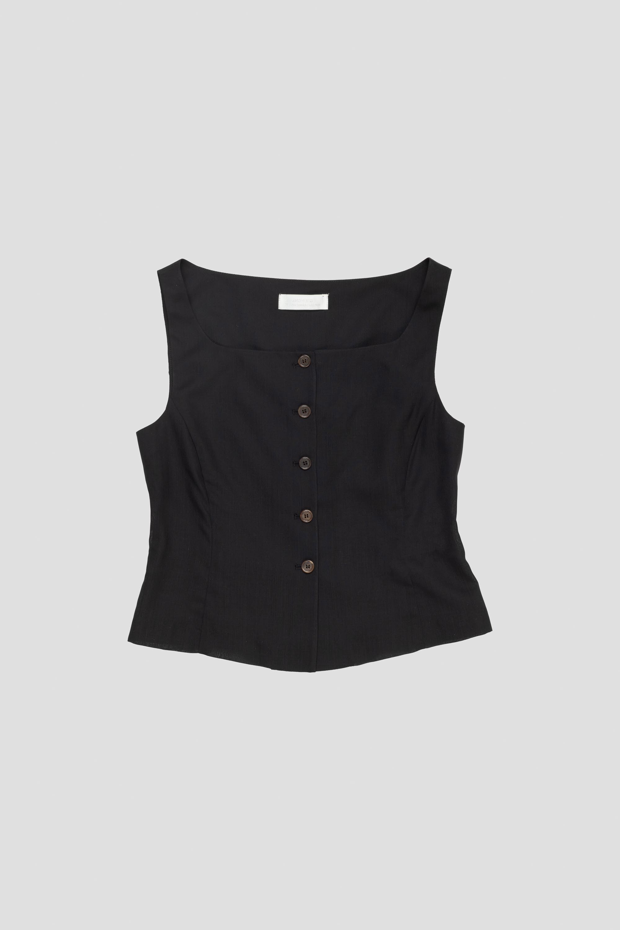 Sheer Scoop Neck Two Way Vest Black