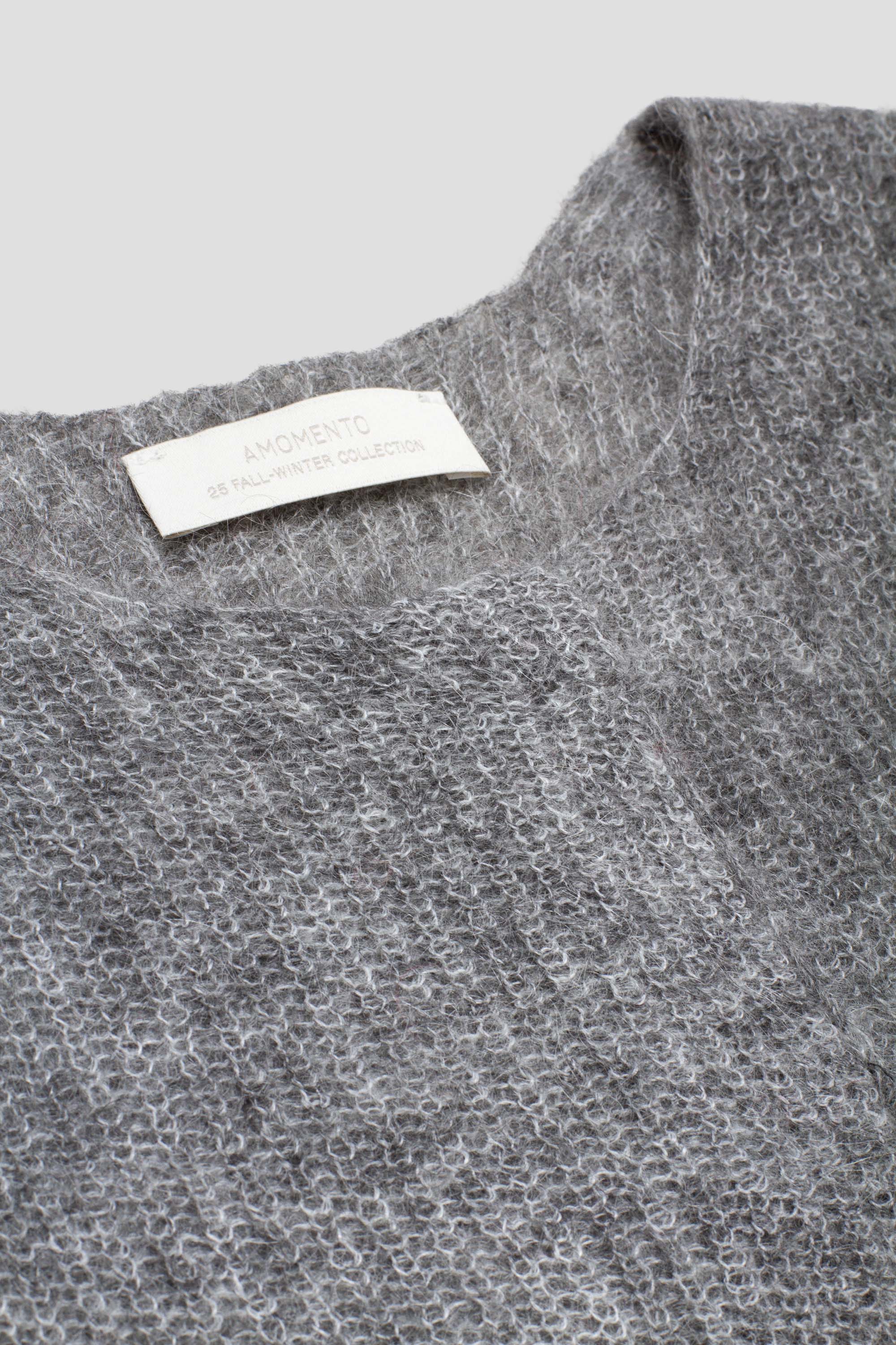 Round Neck Sheer Cardigan Melange Grey