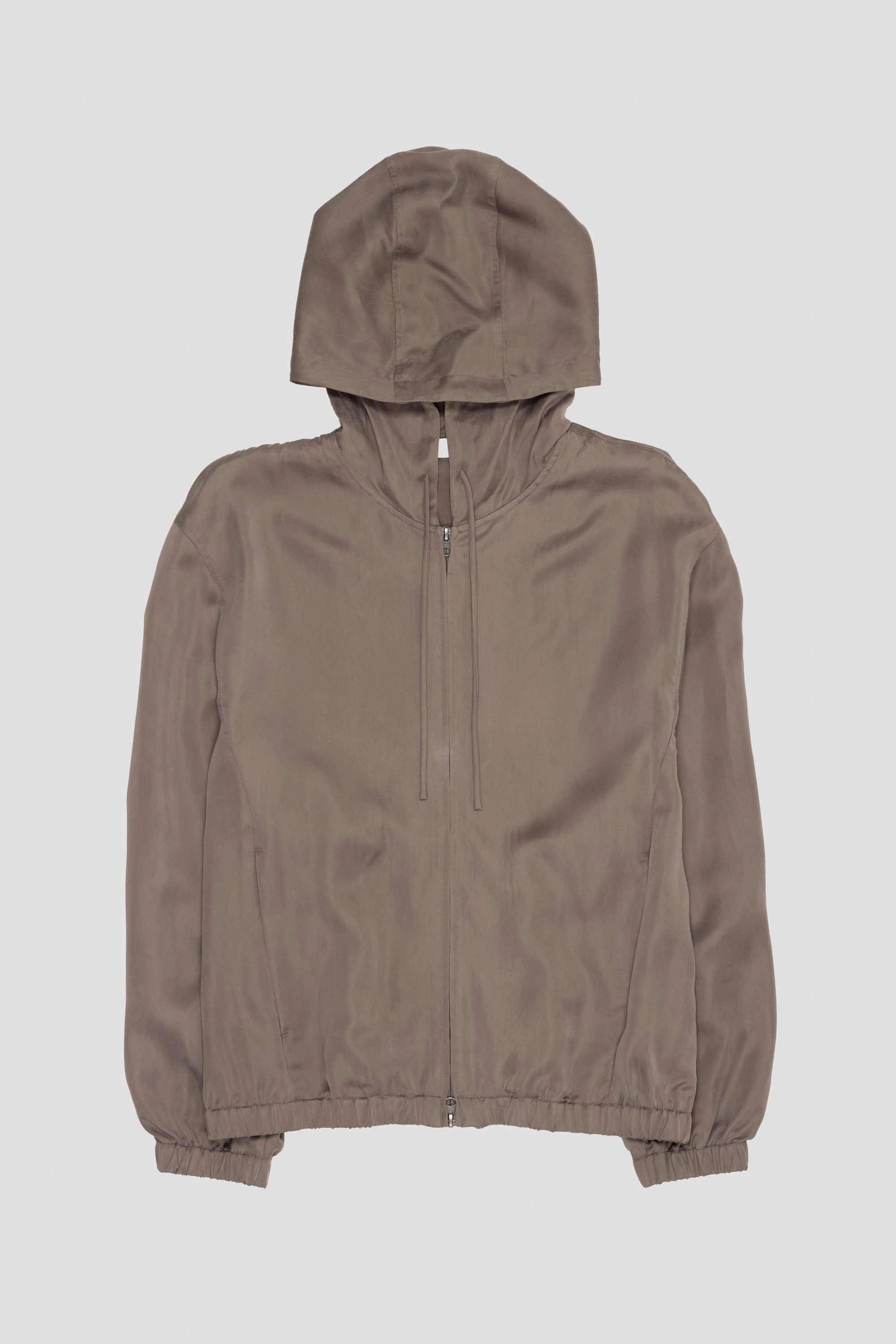 Cupro Hood Zip Up Jumper Grey