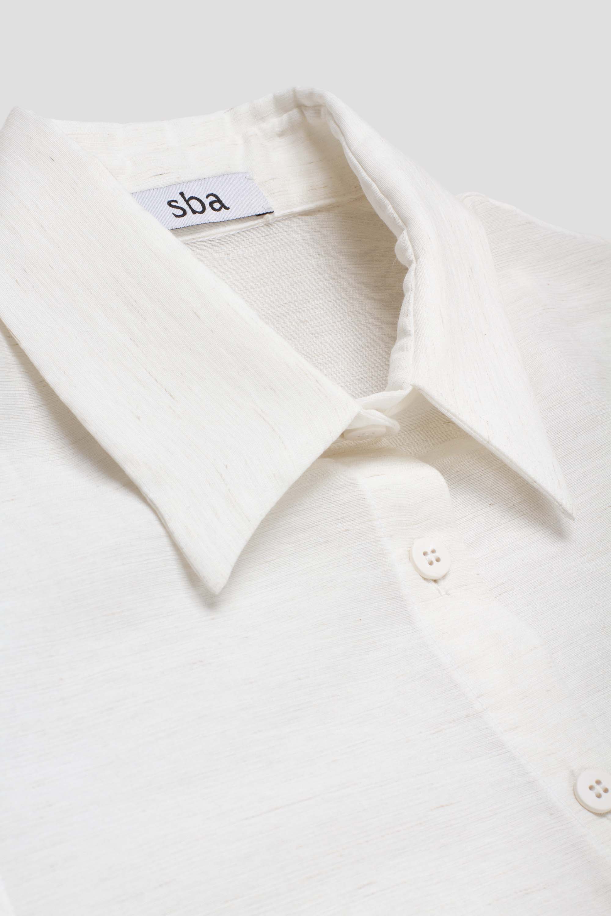 Linen Silk Ruched Shirt White