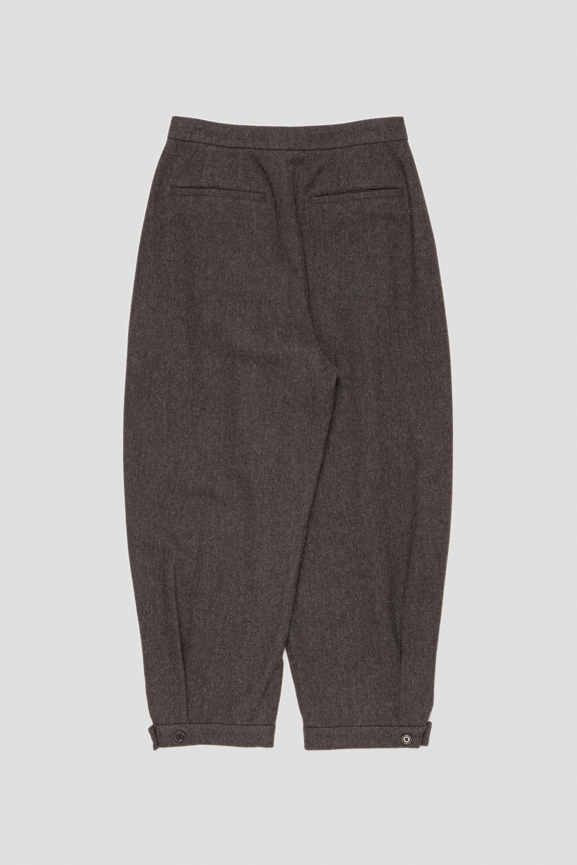 Wool Shirring Pants Dark Brown