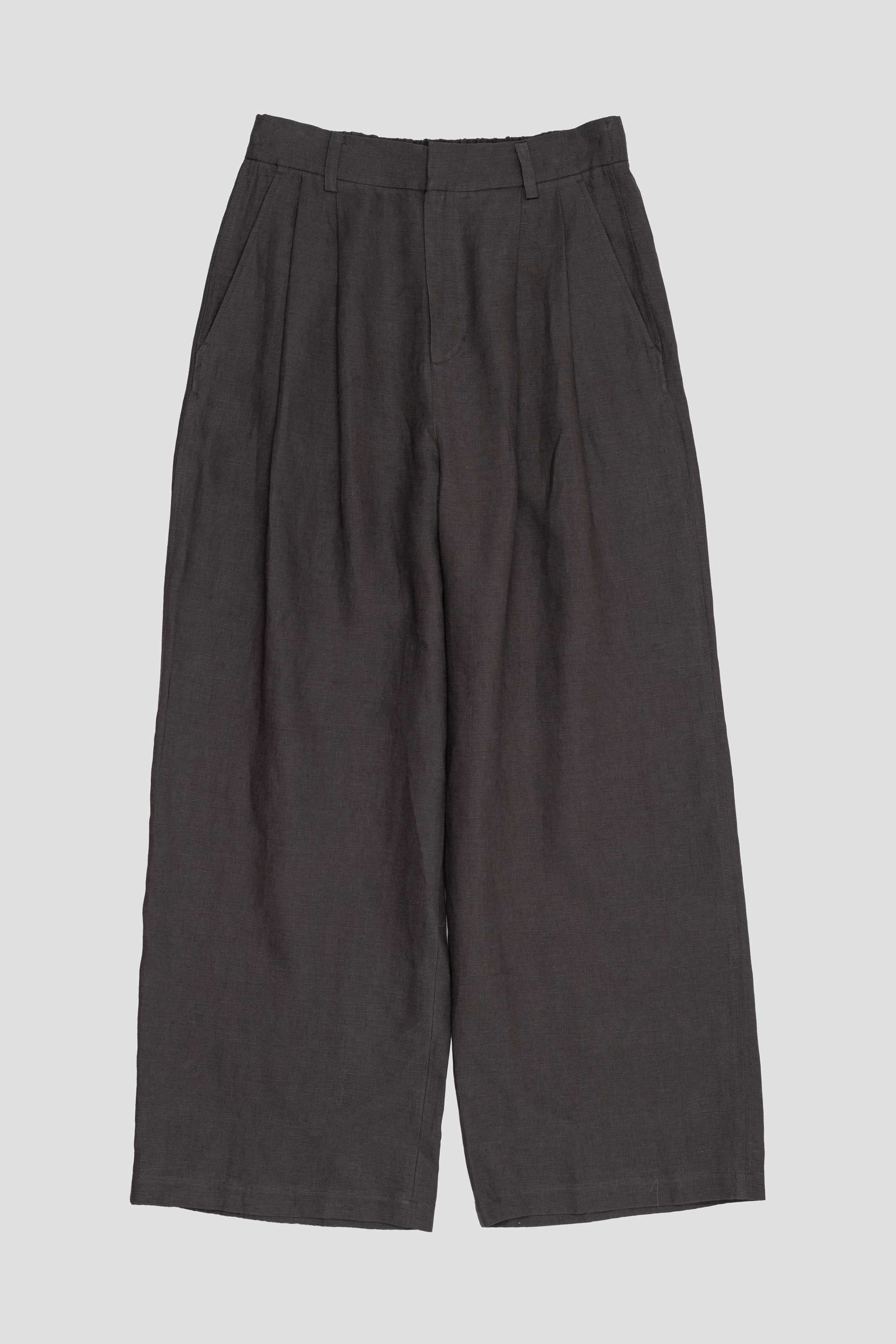 Linen Two Tuck Wide Pants Khaki Grey