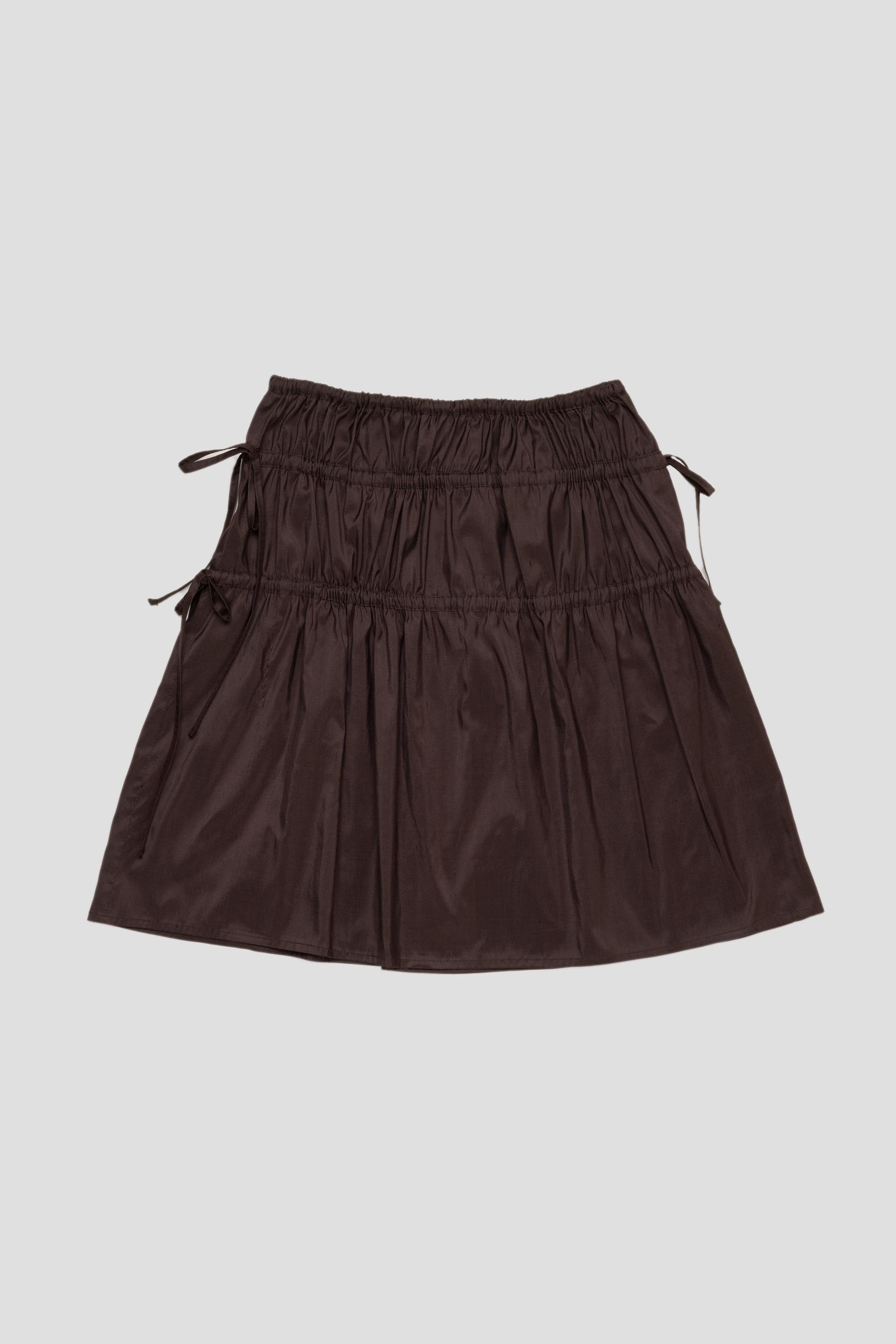 Ruched Silk Midi Skirt Mocha