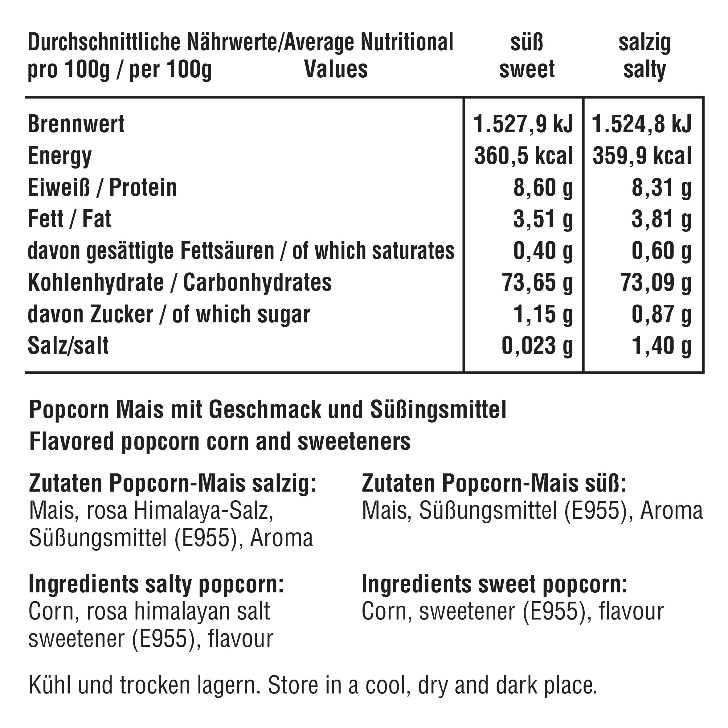 2x 500g Popcorn-Mais (11,90 € / 1 kg) inkl. 7% MwSt., kostenloser Versand.