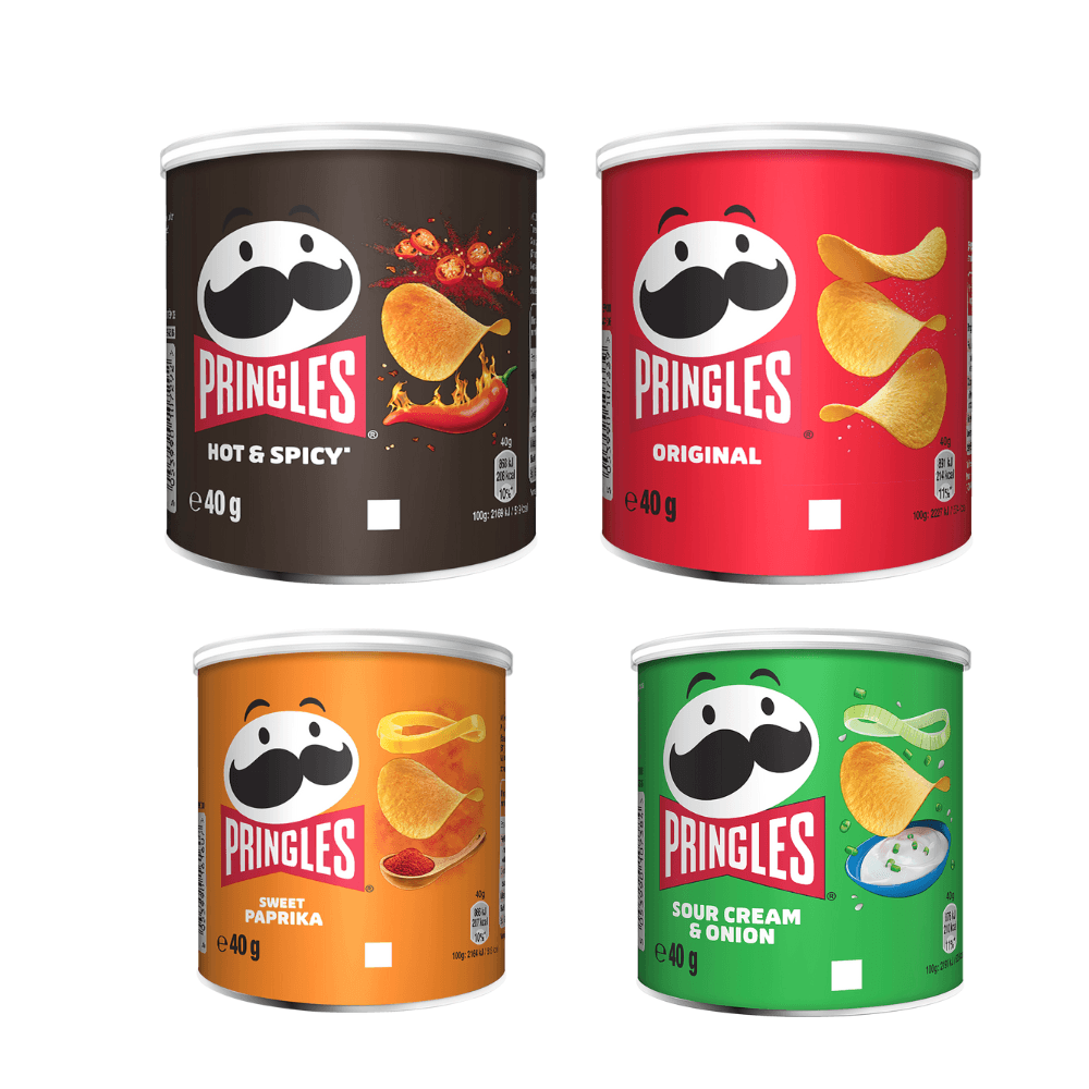 Pringles Mix Palette 1728 Dosen, 4 Sorten à 432 Dosen (0,69€ inkl. 7% MwSt. / Stück) - Auf Anfrage. Jede Dose enthält 40 Gramm Pringles.