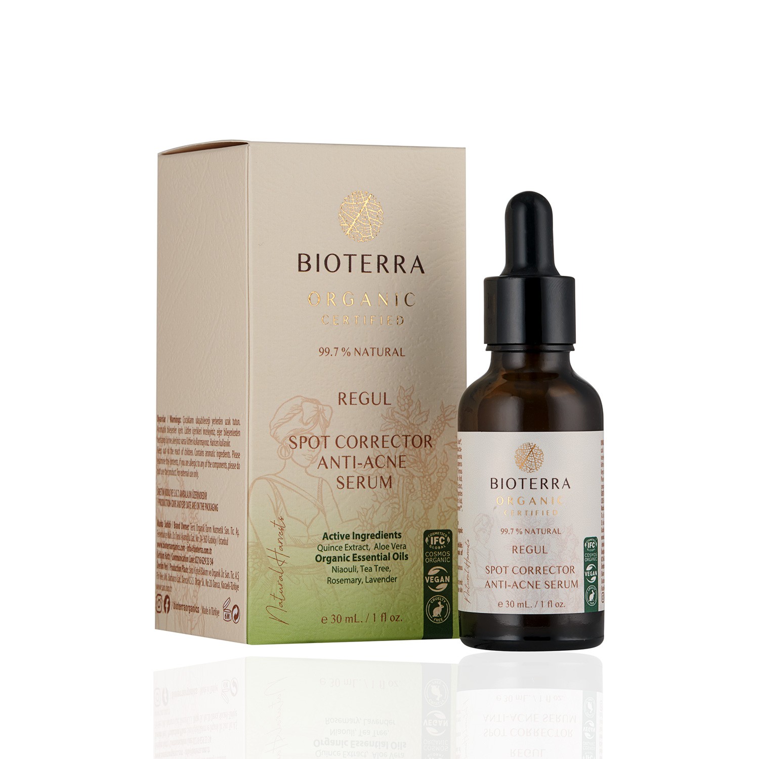 Bioterra Organisch Zertifiziertes Regul Fleckenentfernendes Aknebekämpfendes Serum 30 ml