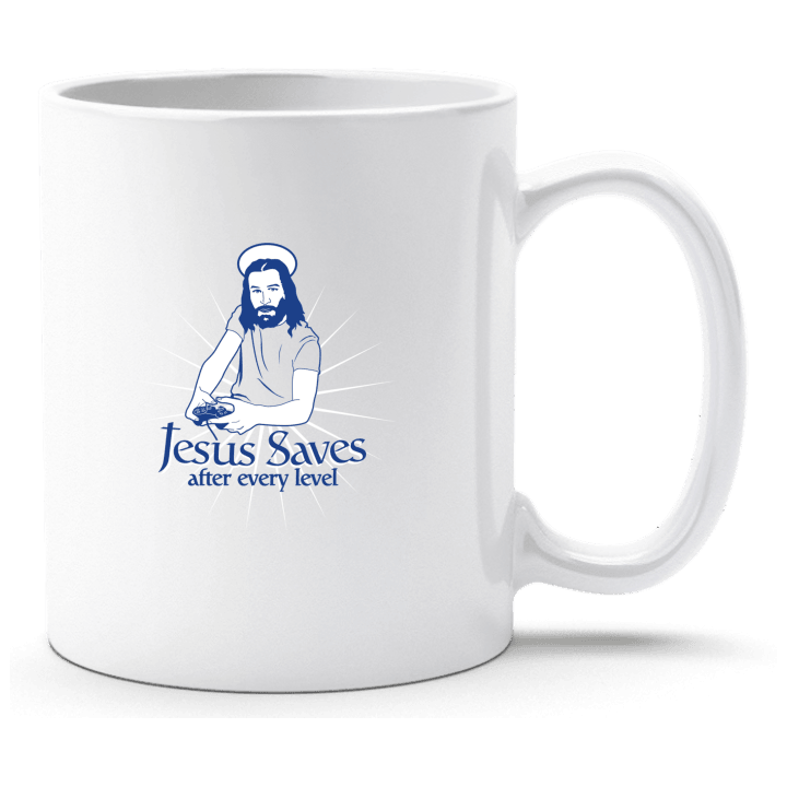 Jesus Saves After Every Level Taza contain pic