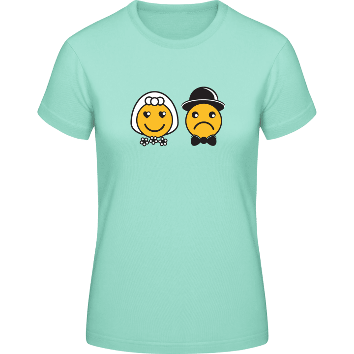 Bride and Groom Smiley Faces T-shirt för kvinnor contain pic