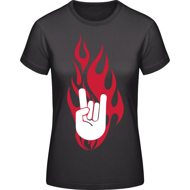 Rock On Hand in Flames T-shirt för kvinnor contain pic