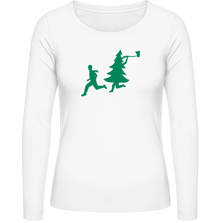 Christmas Tree Attacks Man With Ax Langermet skjorte for kvinner 0 image