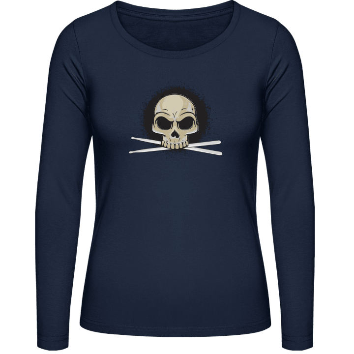 Drummer Skull With Drum Sticks Vrouwen Lange Mouw Shirt contain pic