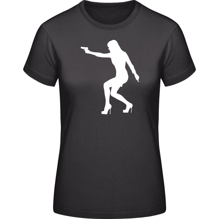 Sexy Shooting Woman On High Heels T-shirt för kvinnor contain pic