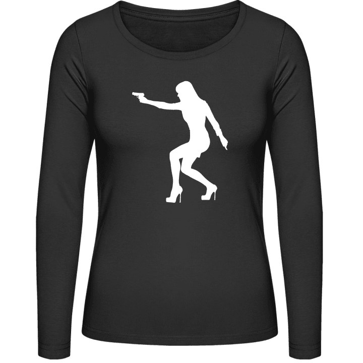 Sexy Shooting Woman On High Heels Women long Sleeve Shirt contain pic