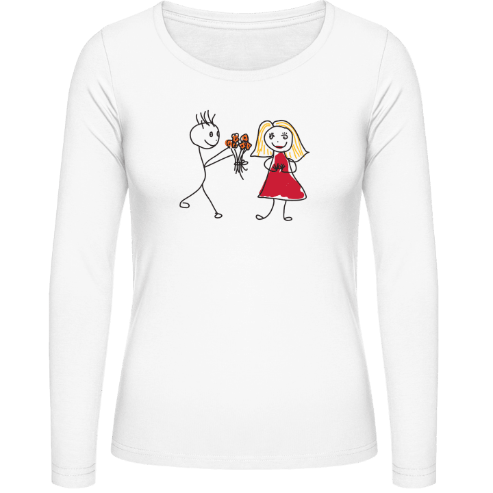 Couple in Love with Flowers Comic Langermet skjorte for kvinner contain pic