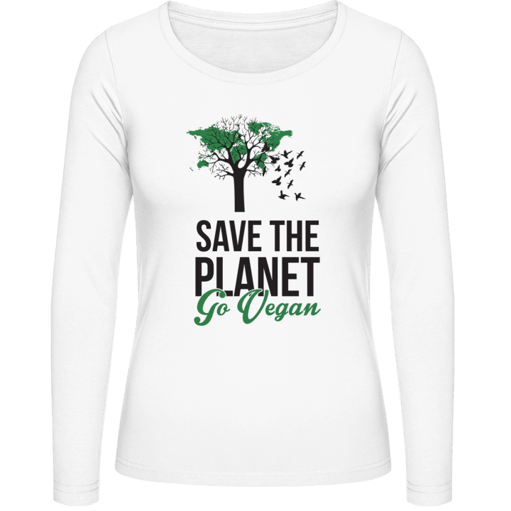 Save The Planet Go Vegan Vrouwen Lange Mouw Shirt contain pic