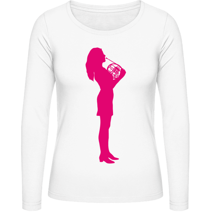 Horn Player Silhouette Female T-shirt à manches longues pour femmes contain pic