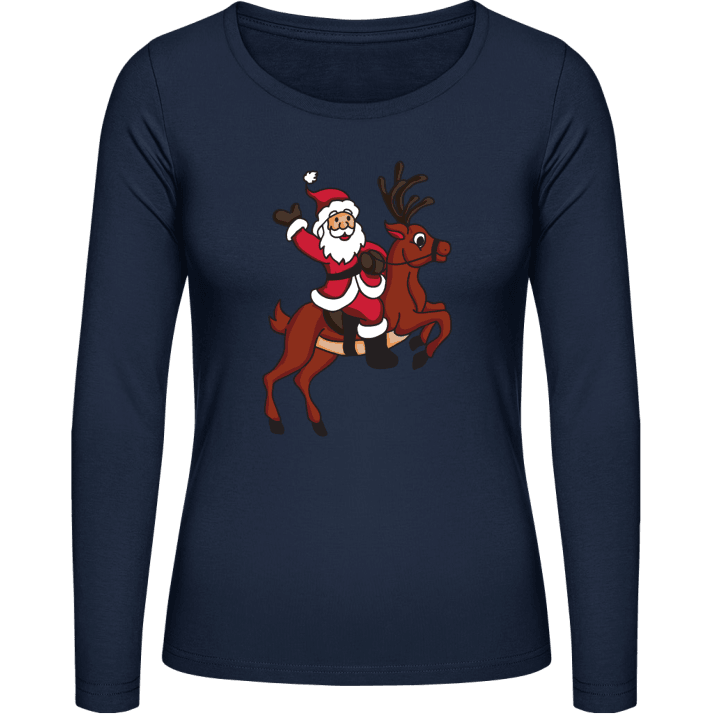 Santa Claus Riding Reindeer Langermet skjorte for kvinner 0 image
