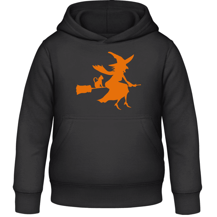 Witch With Cat On Broom Kids Hoodie 0 image