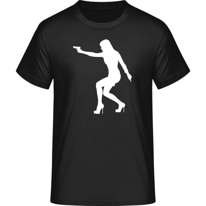 Sexy Shooting Woman On High Heels T-shirt contain pic