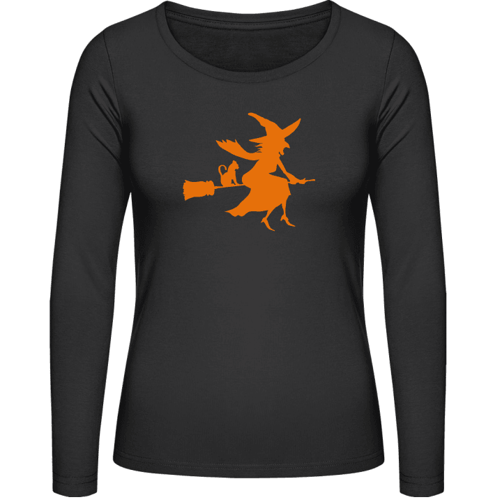 Witch With Cat On Broom Vrouwen Lange Mouw Shirt 0 image