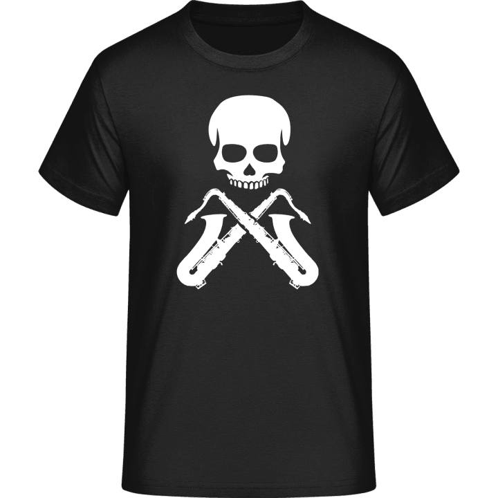 Saxophonis Skull Crossed Saxophones T-skjorte contain pic