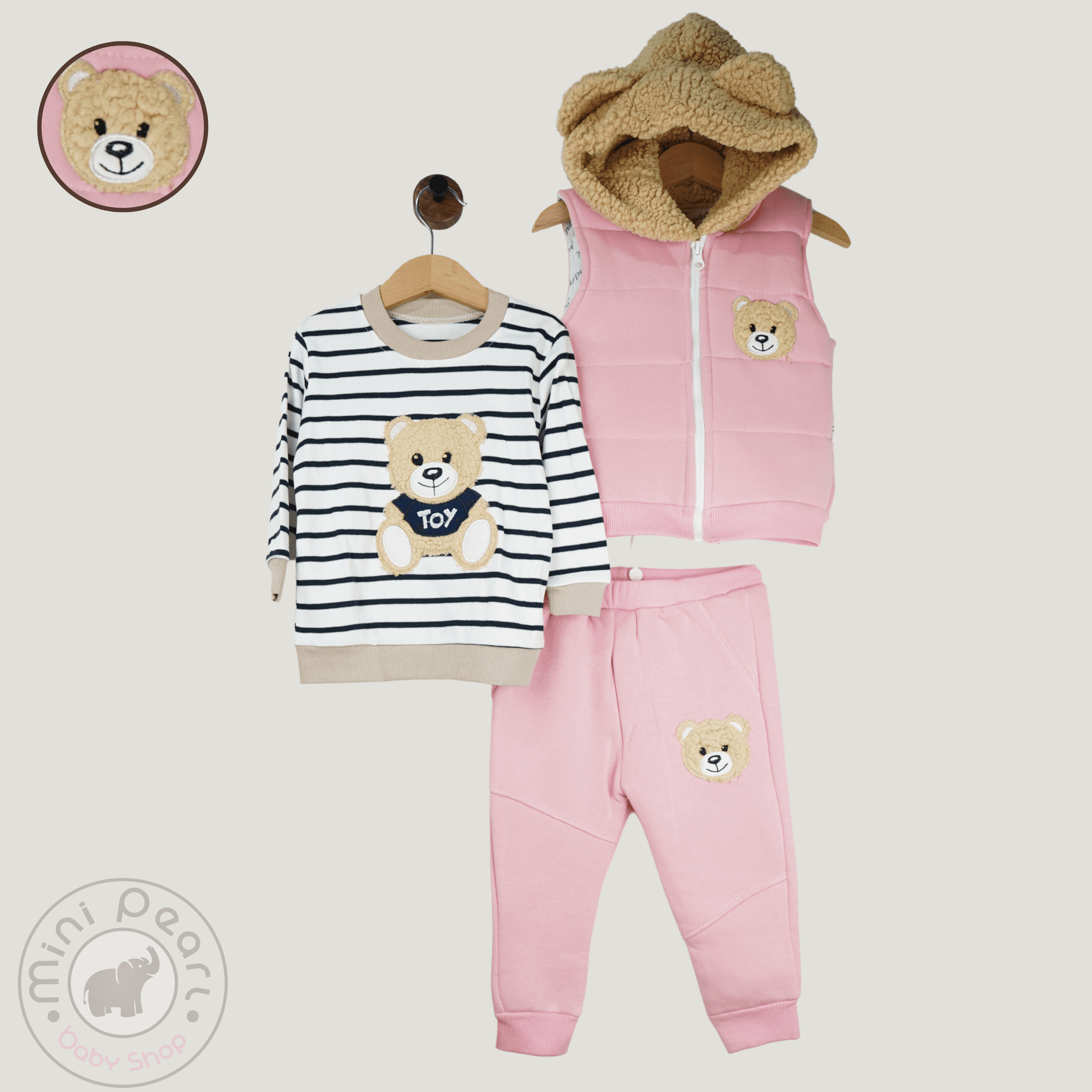 3-teiliges Babyset mit Teddy-Motiv und Kapuzenweste
