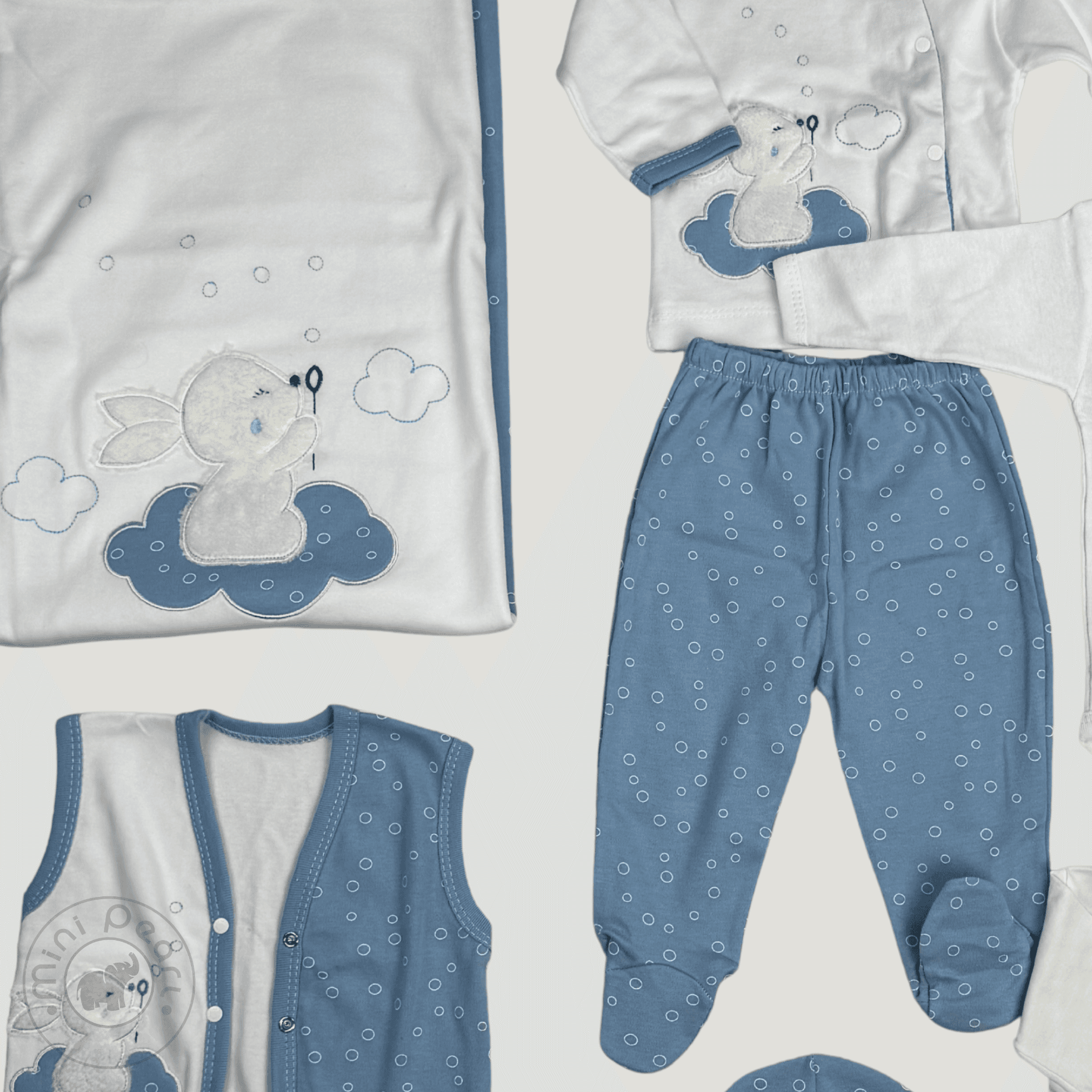 10-teiliges Babyset mit Hasenmotiv – Blau