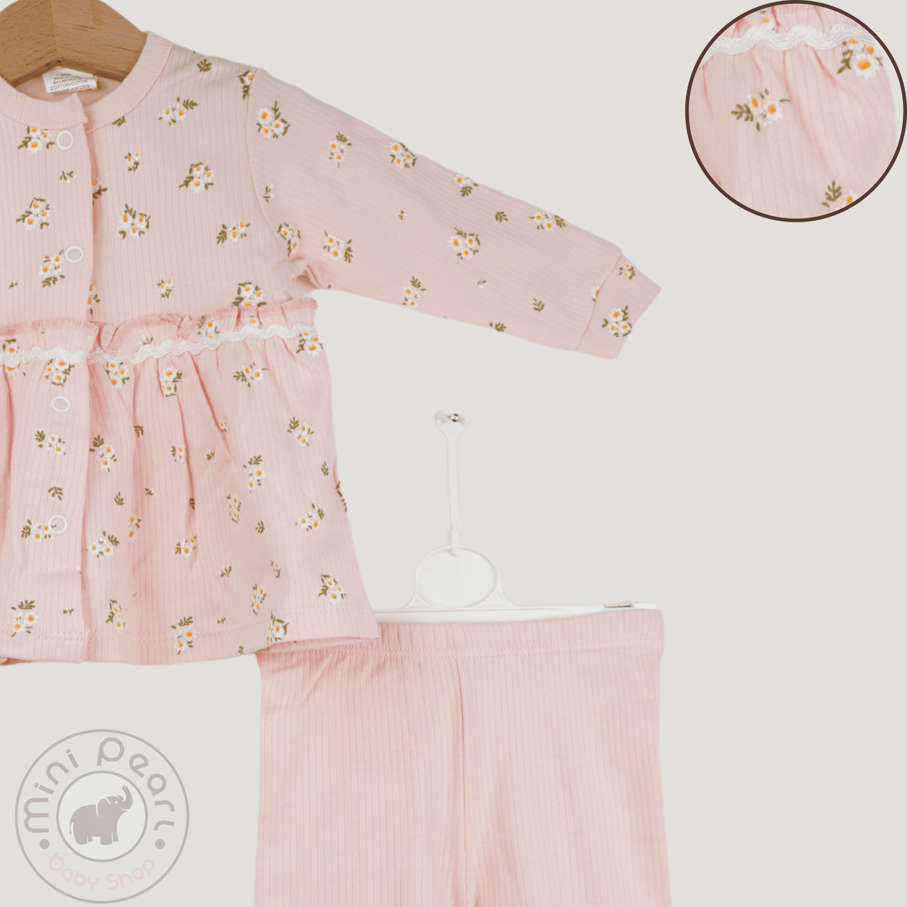 Baby 2er Set – Langarm Bluse mit Rüschen & Leggings mit Gummibund – Geblümt