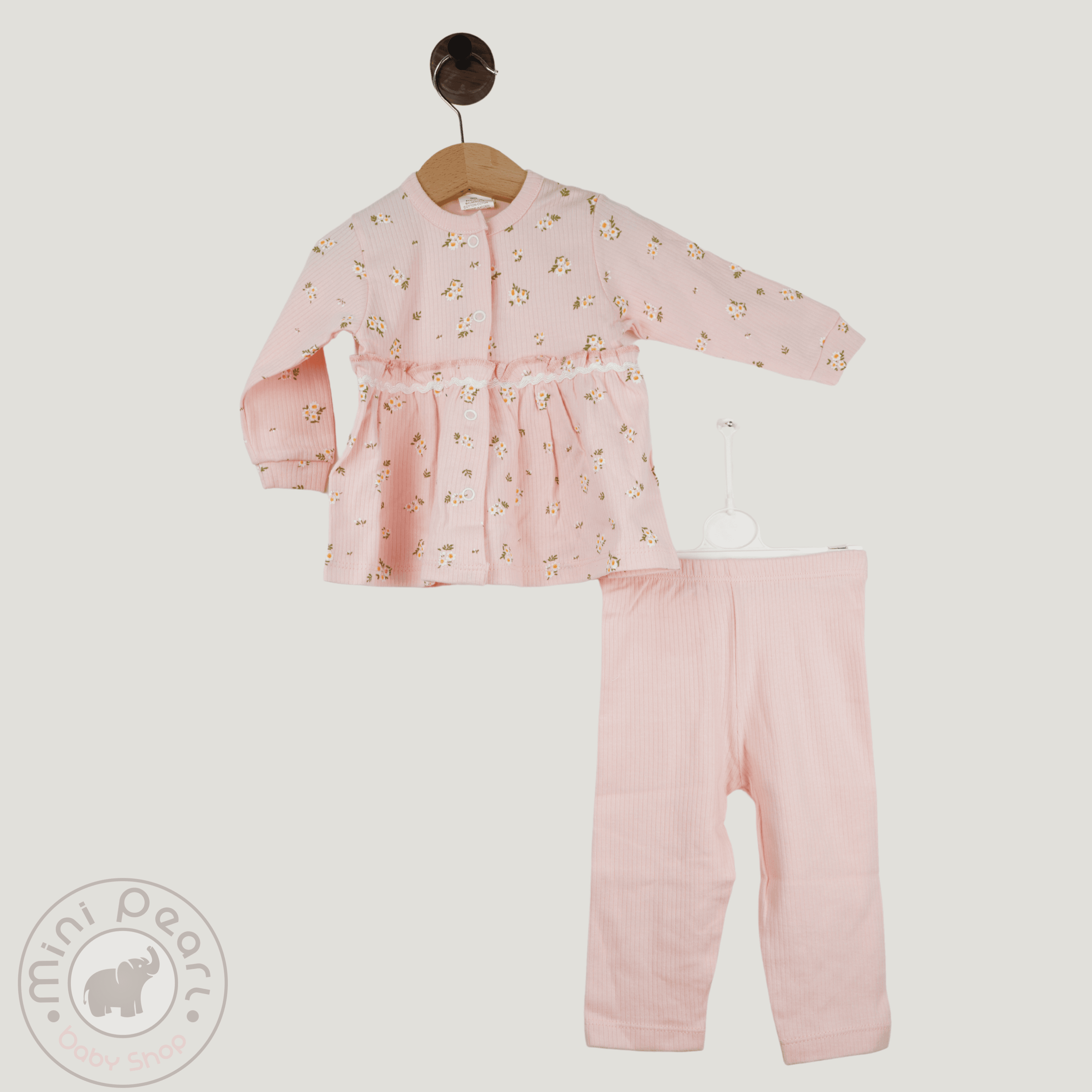 Baby 2er Set – Langarm Bluse mit Rüschen & Leggings mit Gummibund – Geblümt